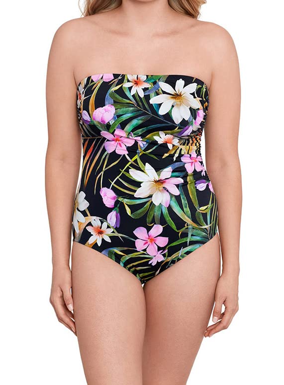 Longitude Women's Side Shirred Bandeau One Piece Swimsuit - Sexy High Cut Bathing Suit for Beach, Pool & Vacation | Tummy Control Swimwear for Women