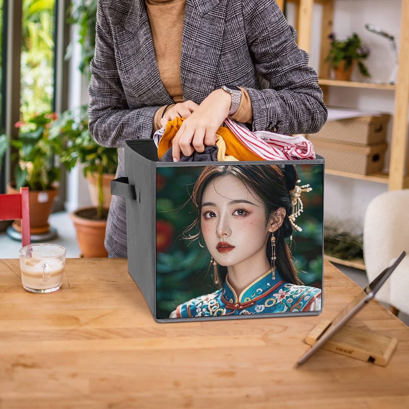 1PCS Foldable Storage Bins - Large Capacity Storage Box with Handle, Tang Dynasty Princess Printed Organizer for Playroom, Office & Home Organization | Perfect for Toys, Books & Clothes Storage