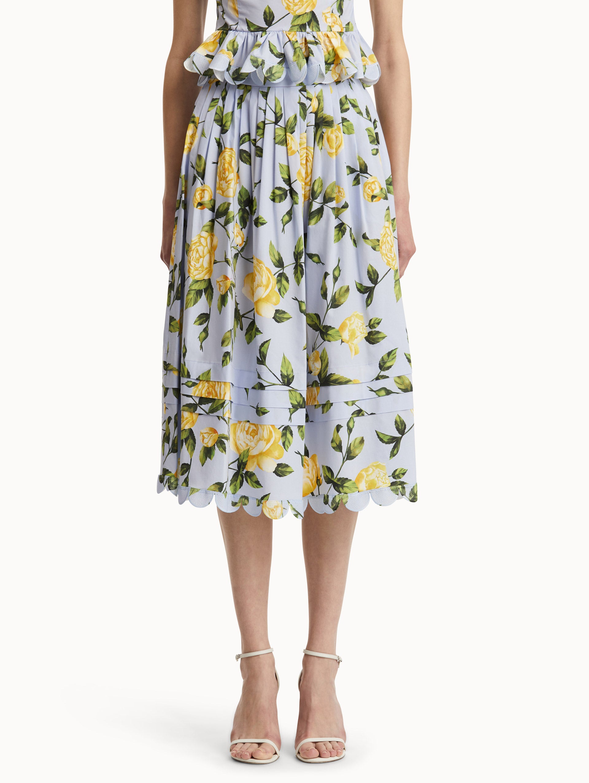 English Rose Cotton Poplin Skirt - Women's Floral Midi Skirt with Elastic Waist | Perfect for Spring Summer Outfits, Garden Parties & Casual Wear