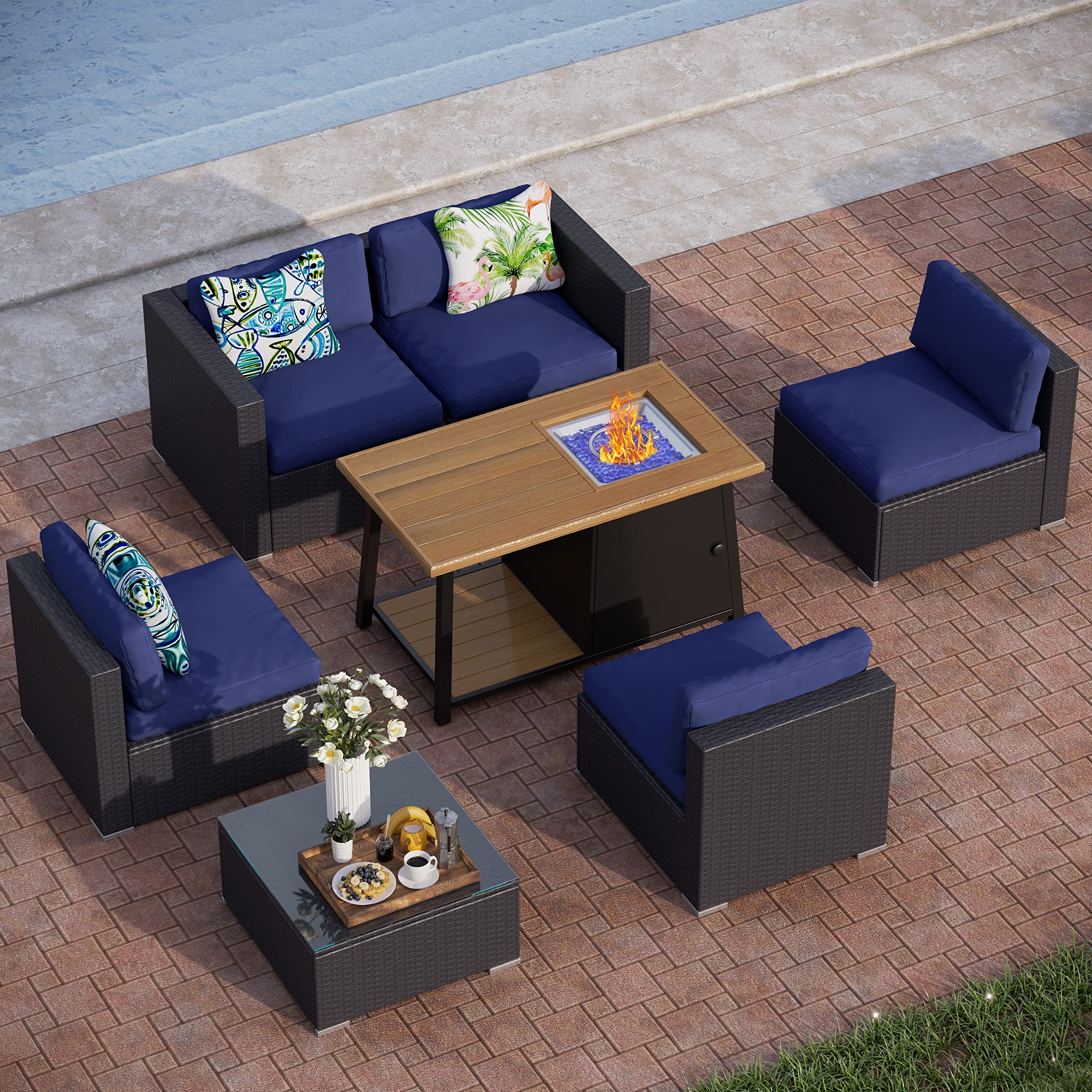 PHI VILLA 7-Piece Patio Furniture Set with 46