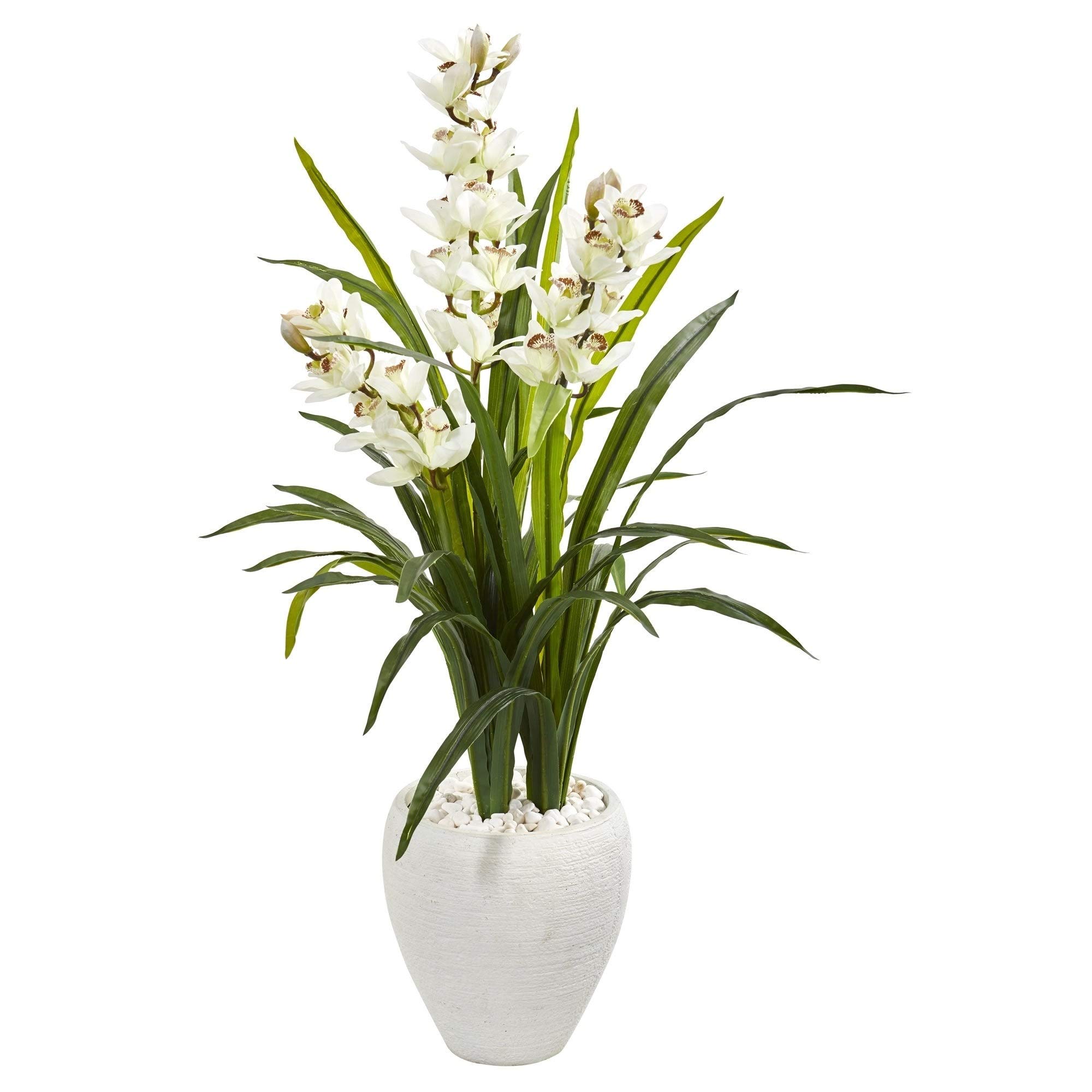 4-Foot White Orchid Artificial Plant in Decorative Planter - Perfect for Home, Office, and Wedding Decor