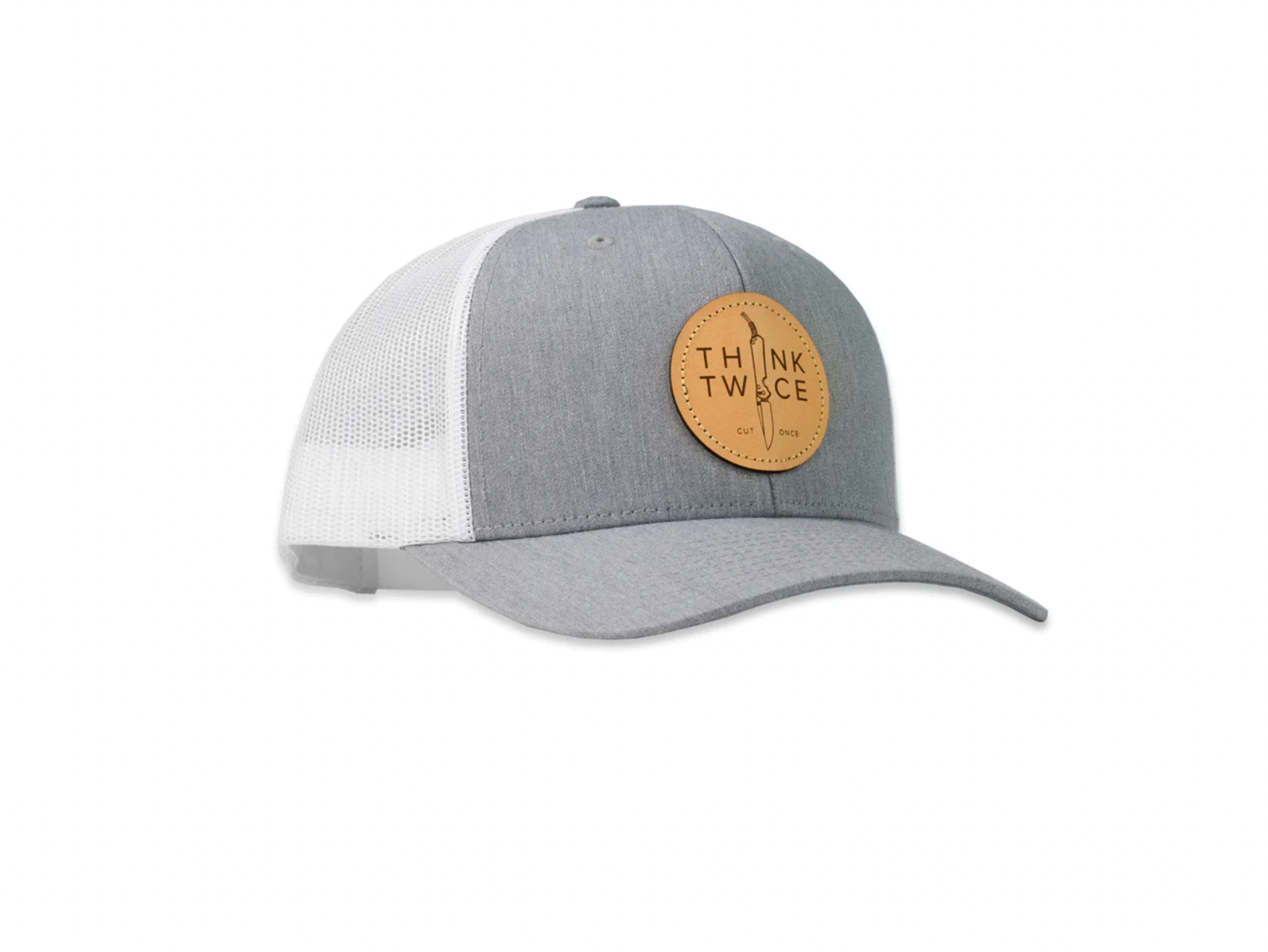Chris Reeve CRK Favorite Trucker Hat - Think Twice Cut Once - Heather Grey/White OSFA Baseball Cap for Outdoor Work & Casual Wear