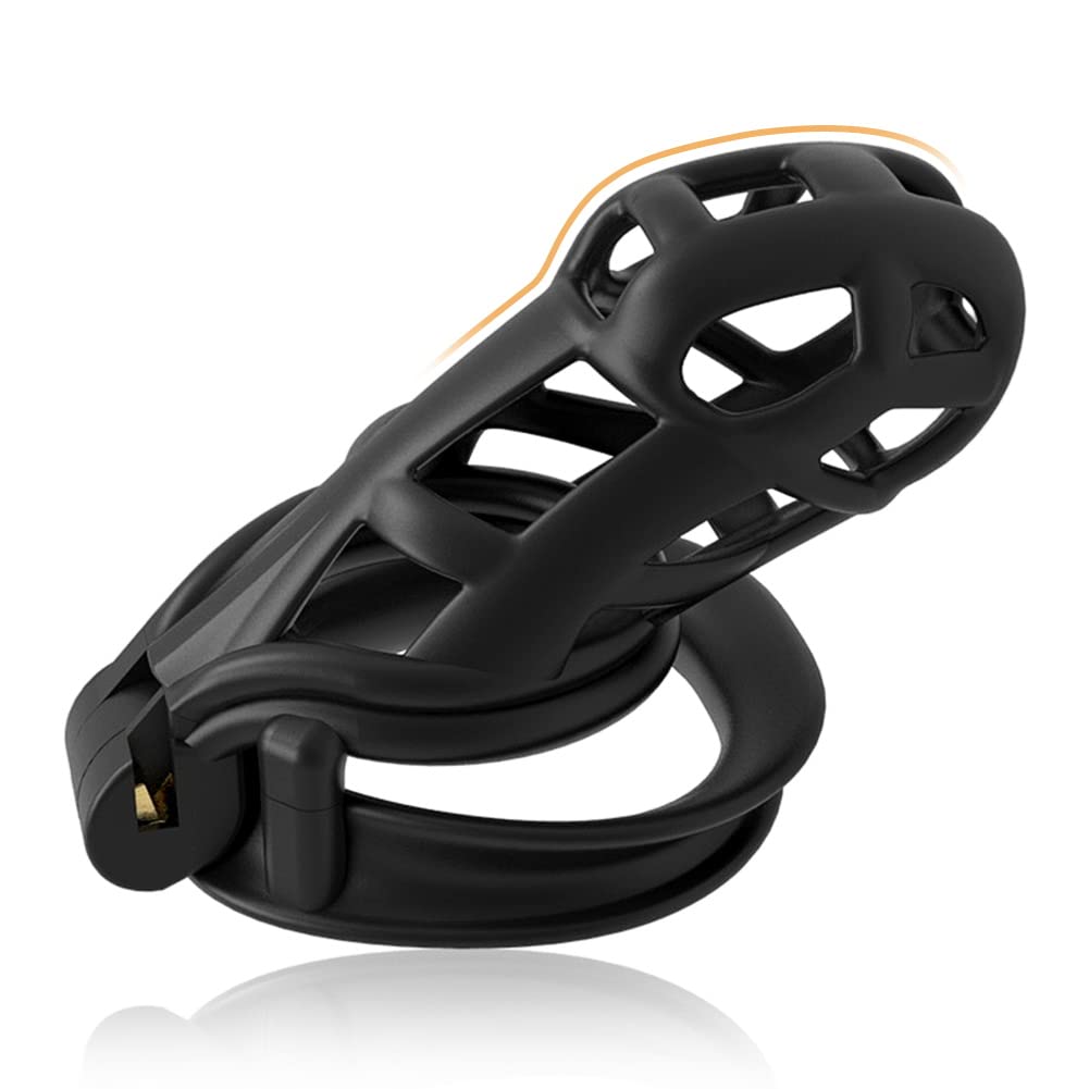 Male Chastity Device Cock Cage with 4 Adjustable Rings - Resin Chastity Lock for Penis Exercise & Tease Play - Perfect for BDSM, Couples Play & Male Enhancement (Black)