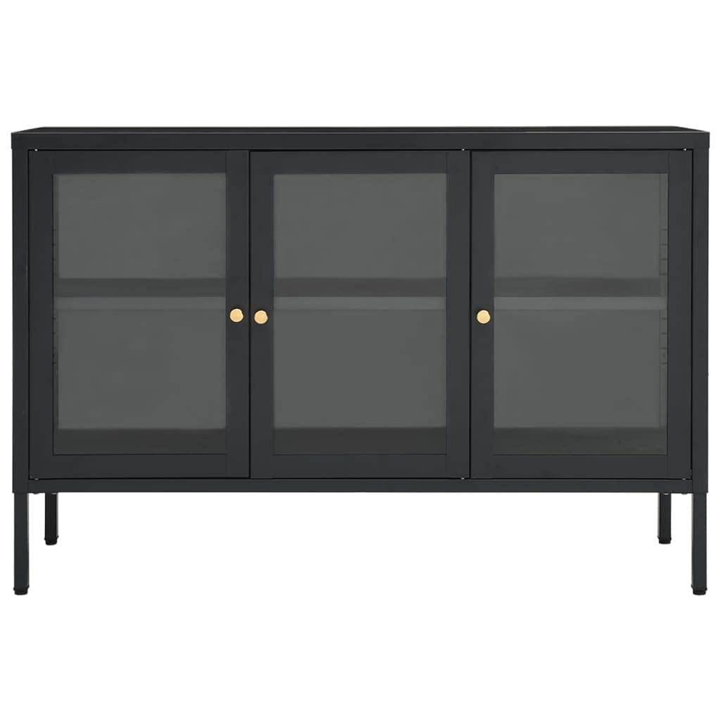 Modern Anthracite Sideboard with Steel Frame & Glass Doors - Sleek Design, Adjustable Shelves & Feet, 41.3
