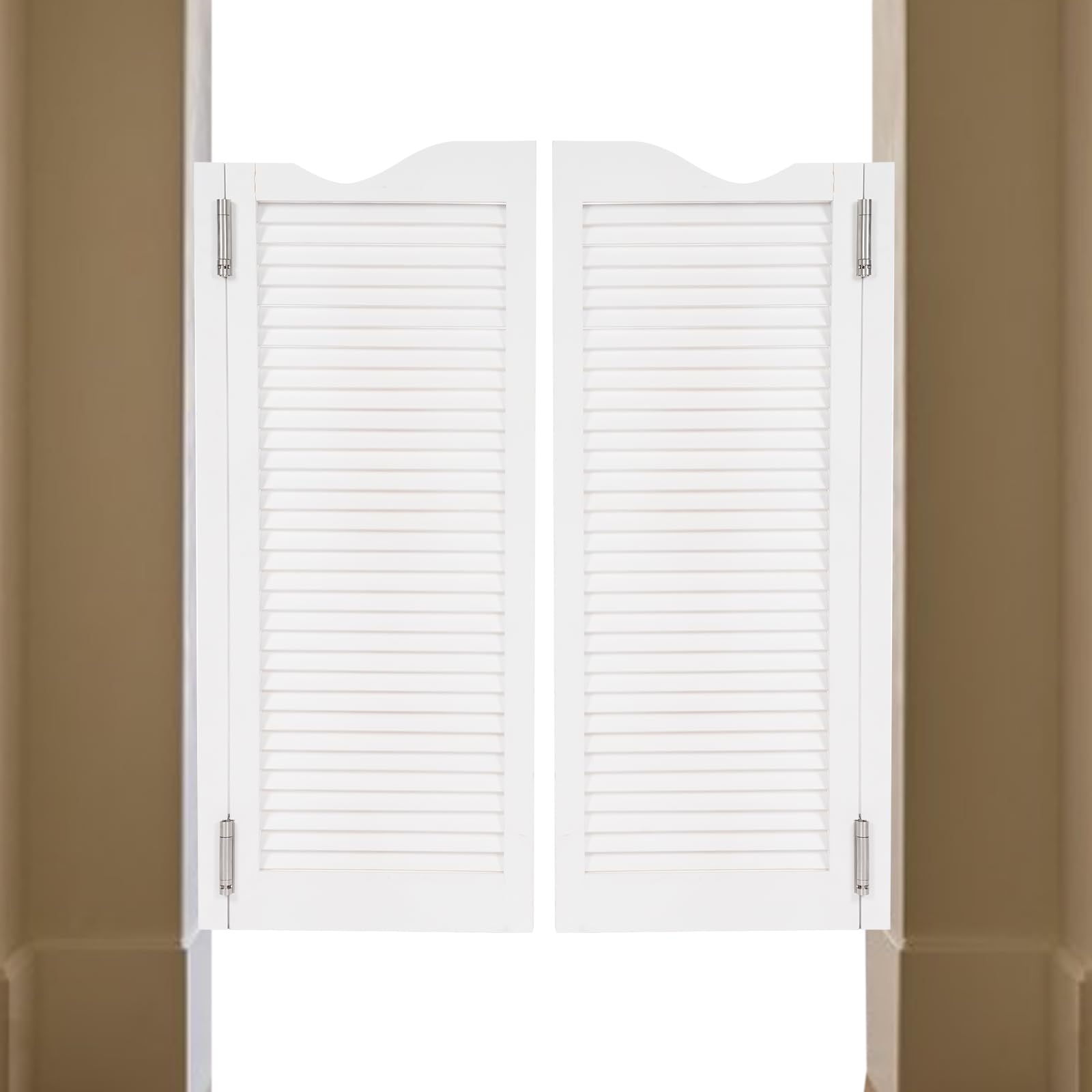 1 Pair Swinging Barn Doors - Double Half Interior Pine Wood Saloon Doors with 4 Hinges & Auto Close - Perfect for Bar, Porch, Restaurant, or Home Entrance - Rustic Western Style Decorative Room Divider