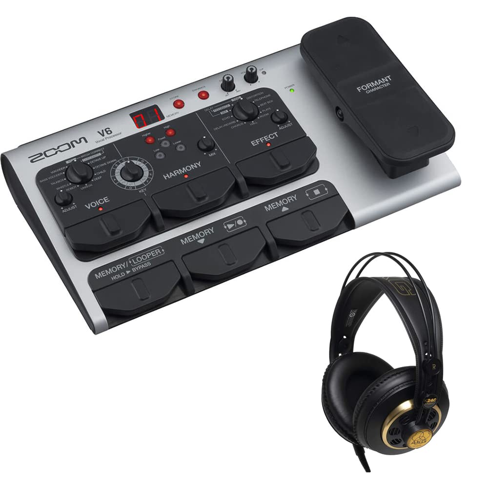 Zoom V6-SP Multi-Effects Vocal Processor Pedal with AKG K240 Studio Headphones Bundle - Professional Audio Effects for Singers & Musicians - Perfect for Live Performances, Studio Recording & Home Practice