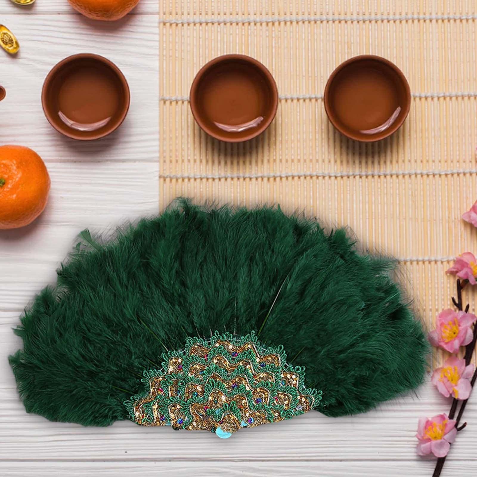 Elegant Handheld Fan for Weddings, Parties & Special Events - Portable Green Folding Fan for Outdoor Ceremonies, Bridal Showers & Summer Cooling