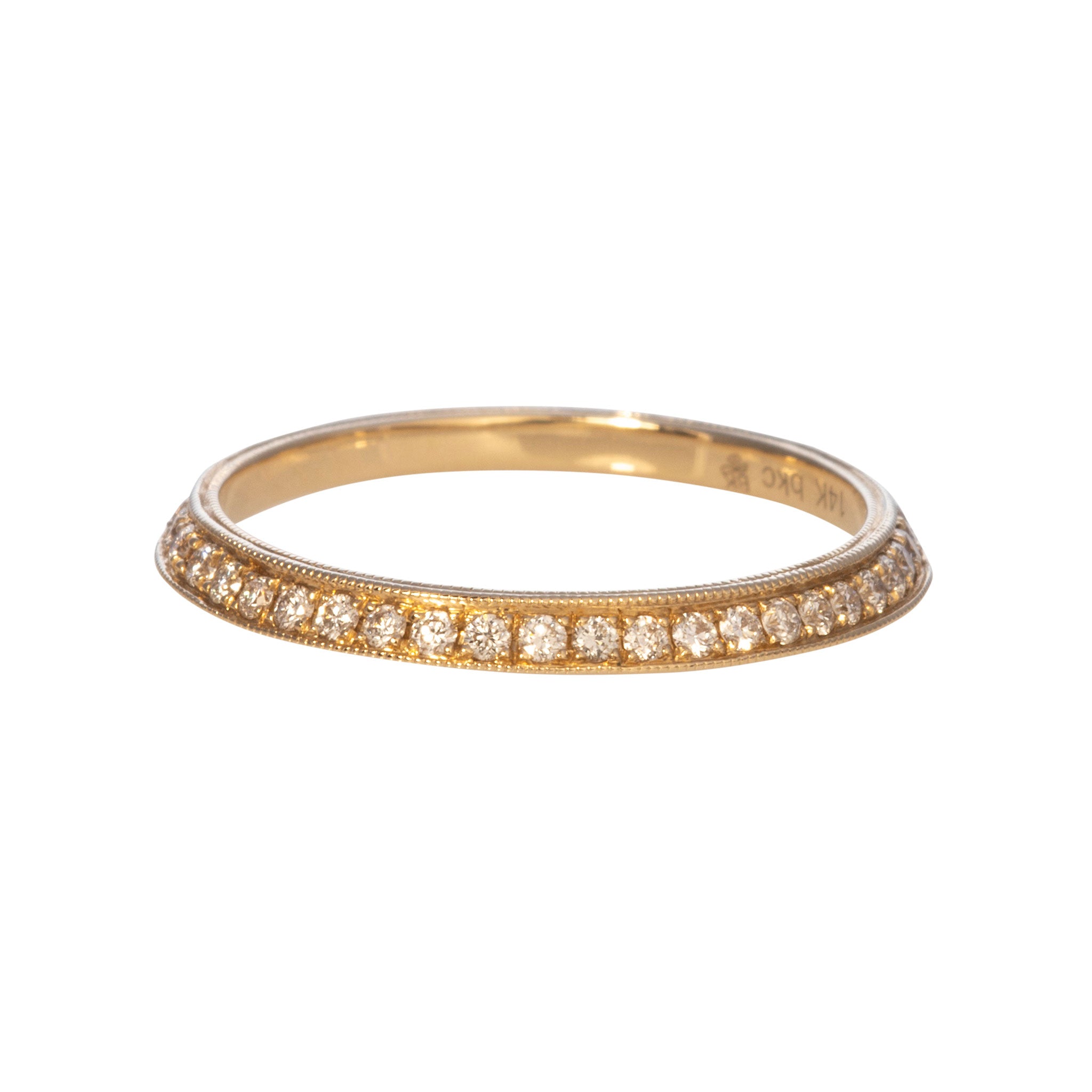 14K Yellow Gold Diamond Milgrain Half Knife Edge Eternity Wedding Band - Perfect for Anniversaries, Engagements & Special Occasions