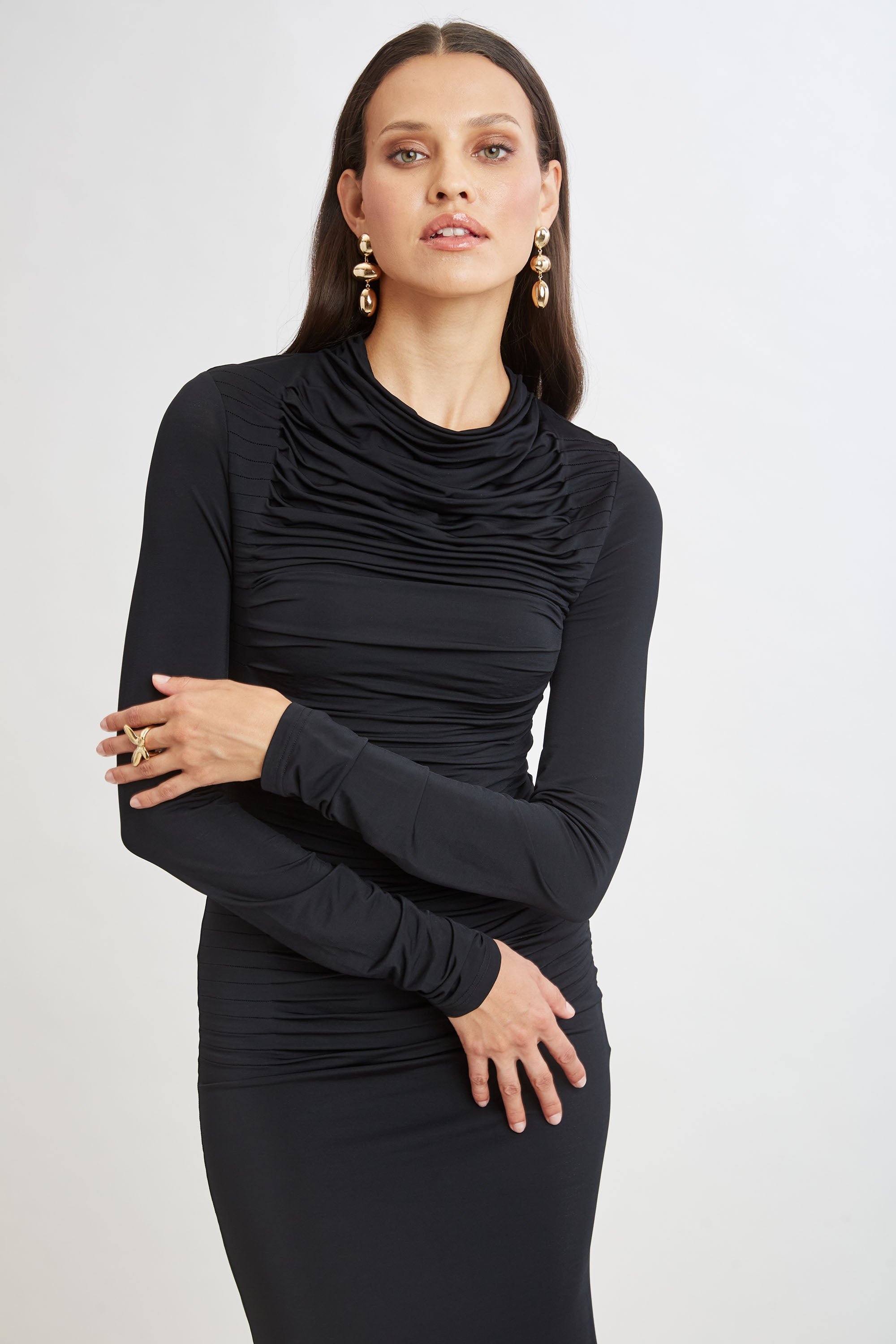 Stylish Pleat Detail Matte Jersey Dress for Women - Perfect for Casual Outings, Office Wear & Evening Events