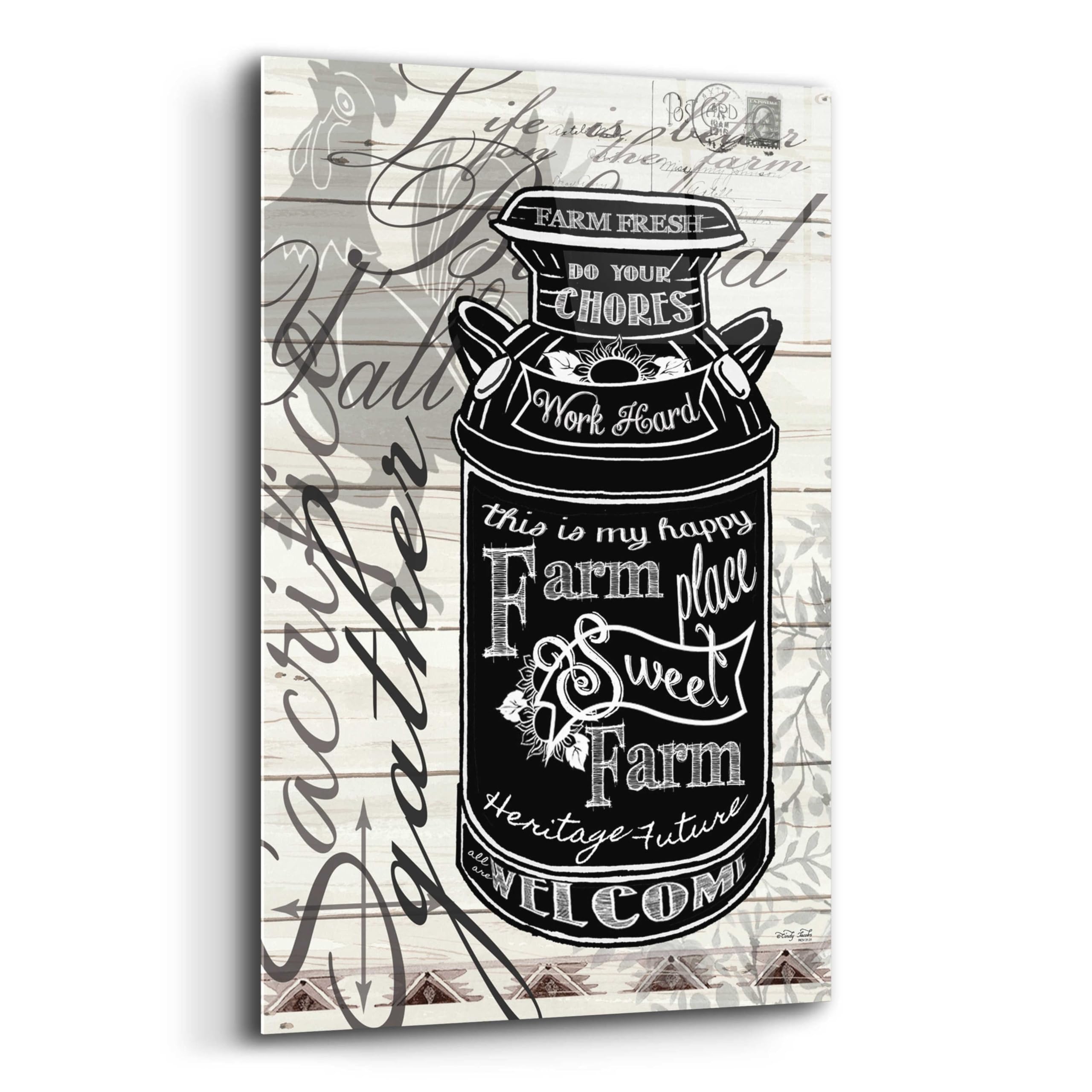 Farm Sweet Farm Milk Can Acrylic Glass Wall Art by Cindy Jacobs - 12x16 Inches Countryside Home Decor for Kitchen, Living Room & Farmhouse Style Interiors