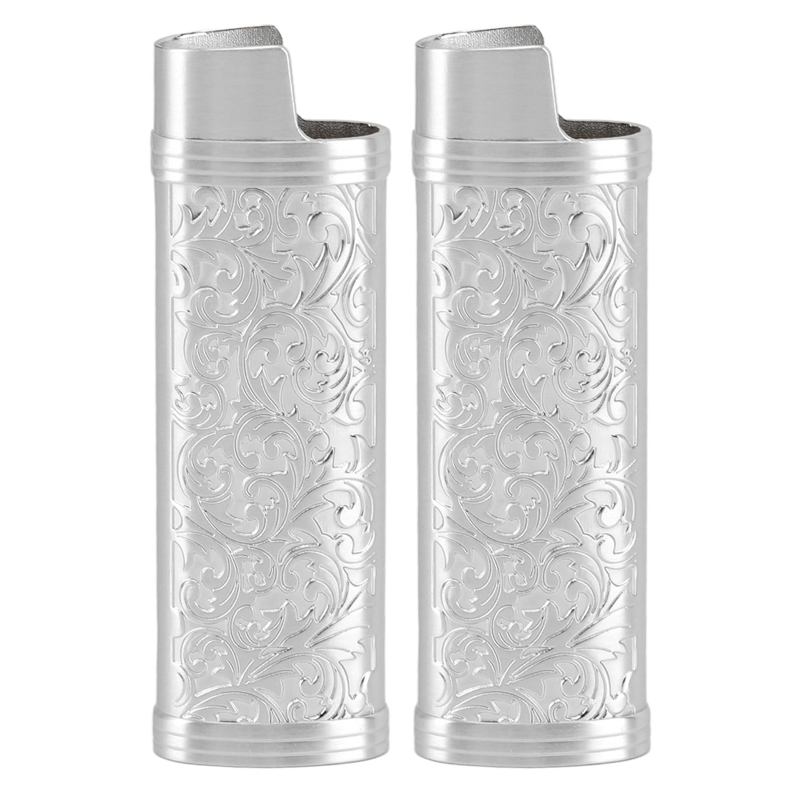Vintage Floral Zinc Alloy Lighter Case - 2PCS Reusable Metal Cover for Everyday Use