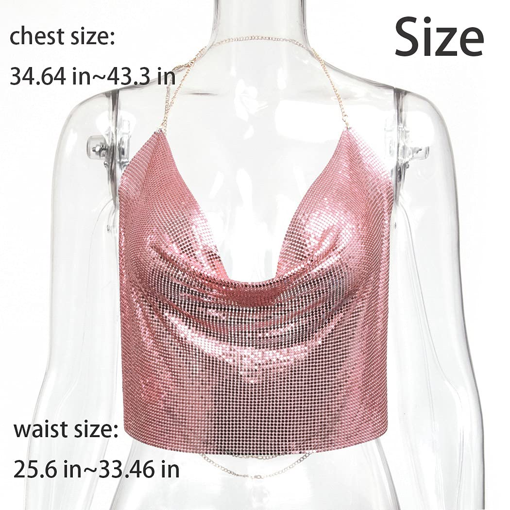 Boho Sequins Body Chain Bra Bikini Top - Shimmer Backless Halter Crop Top for Women | Beach Party, Festival, Swimwear Accessory, Body Jewelry for Summer Vacations