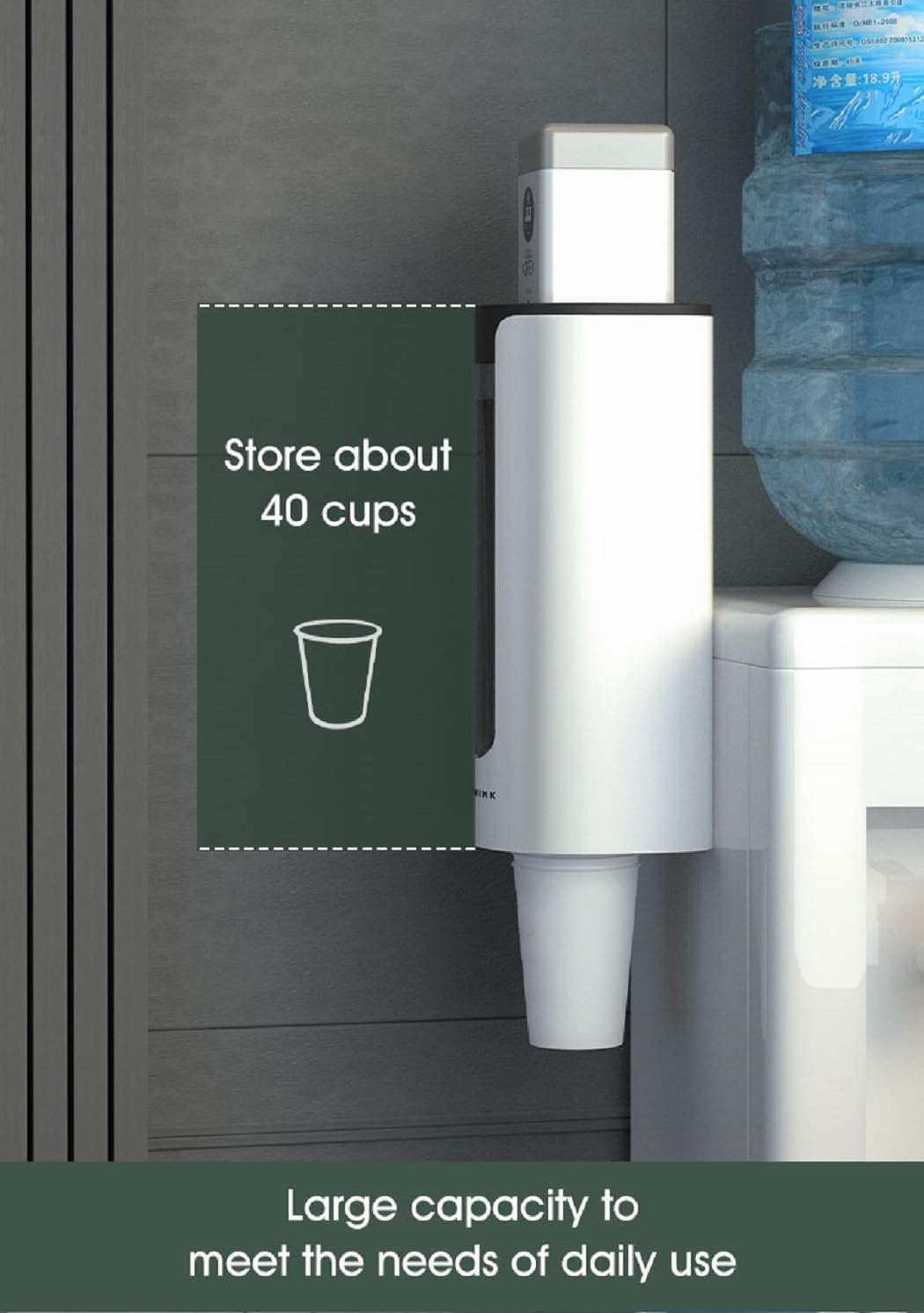 Tyzag Wall Mounted Self Adhesive Paper Cup Dispenser Holder - 40 Cup Capacity, Green Plastic Drinking Water Cup Organizer for Kitchen, Office, Restaurant & Party Use