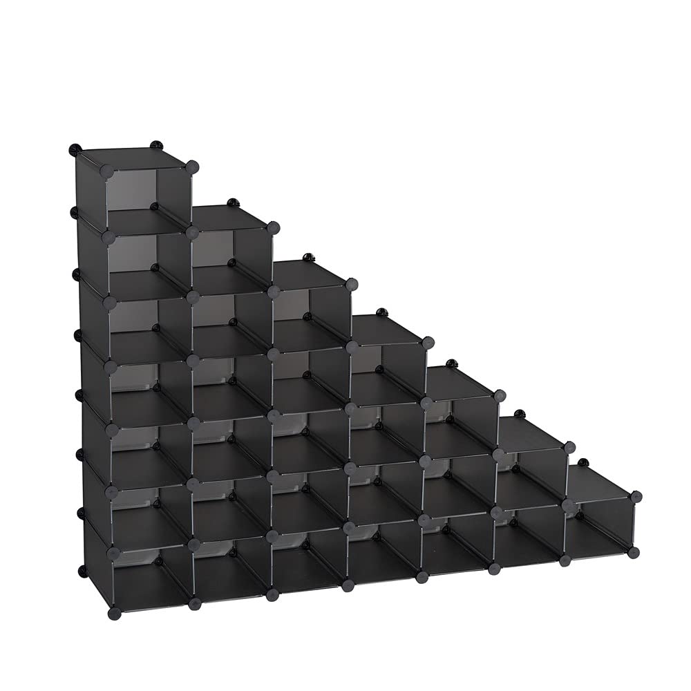 7-Tier Shoe Rack Organizer - Space Saving 28-Pair Plastic Shoe Storage Cabinet for Entryway, Hallway, Bathroom, Living Room & Corridor - Durable Gray Shoe Shelf for Home & Office Organization