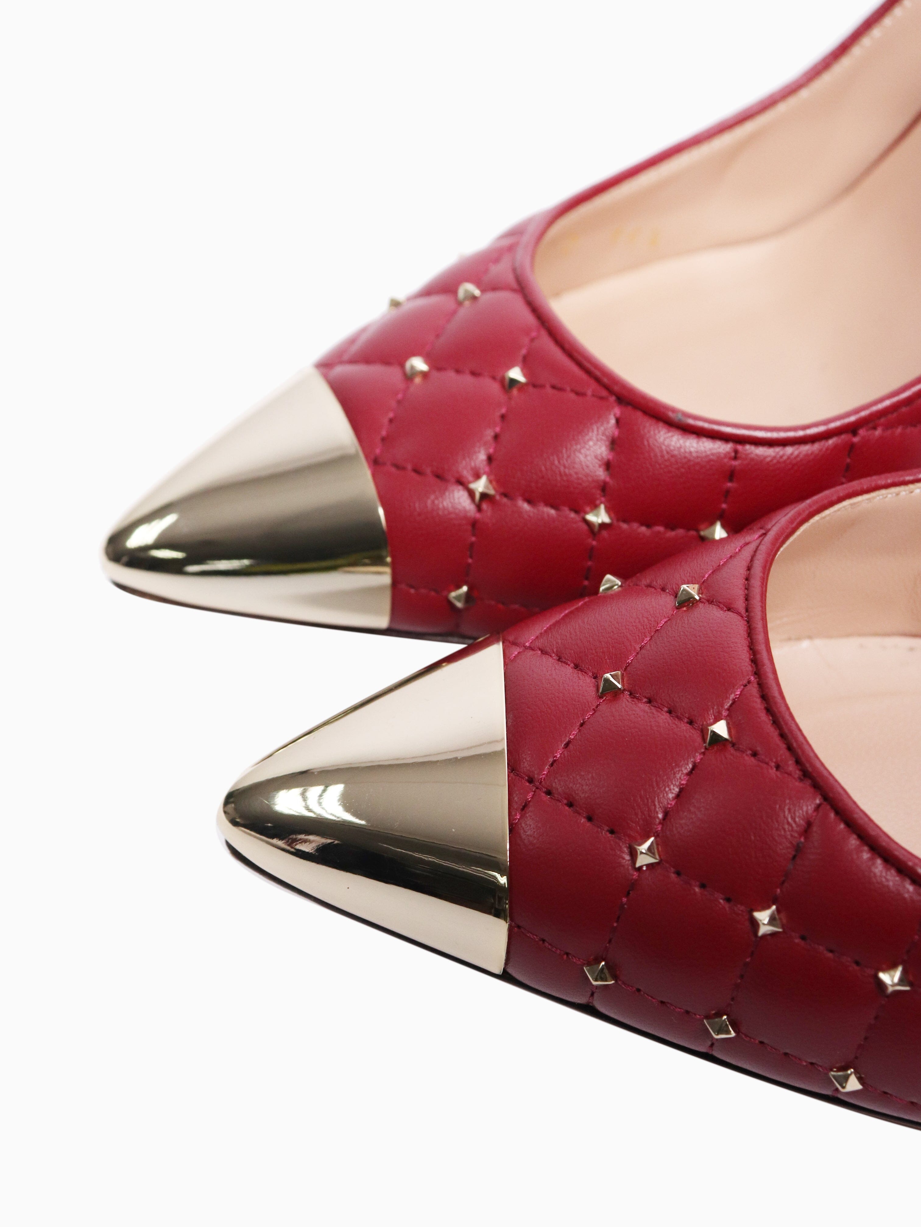 Cherry Red Rockstud Quilted Pumps - Women's Size EU 36.5 (US 6.5) | Luxury Stiletto Heels for Parties, Weddings & Evening Events