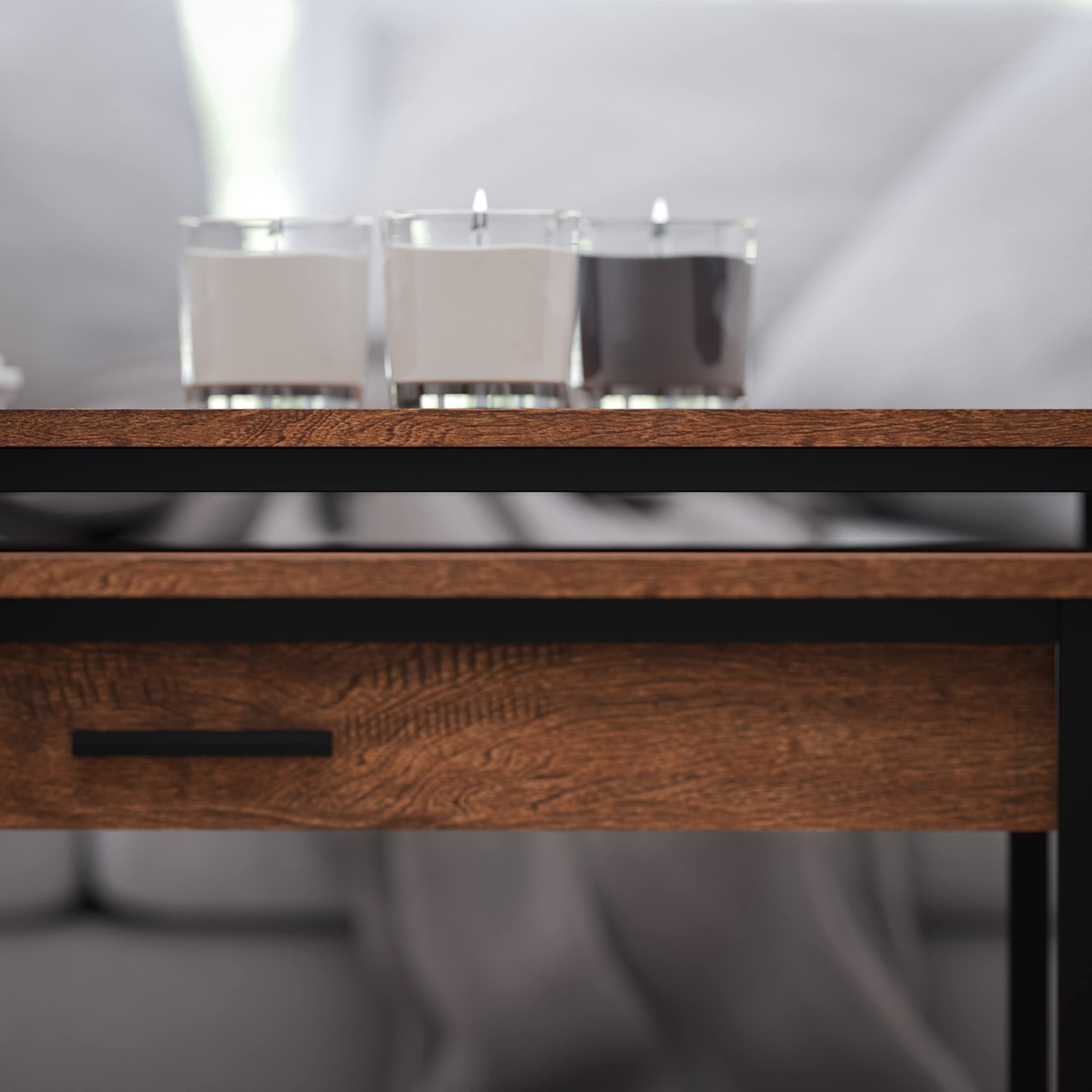 Merrick Lane Corsica 2-Piece Nesting Coffee Table Set with Storage - Walnut Wood Grain & Black Metal Frame - Perfect for Small Living Rooms, Apartments, and Modern Home Decor