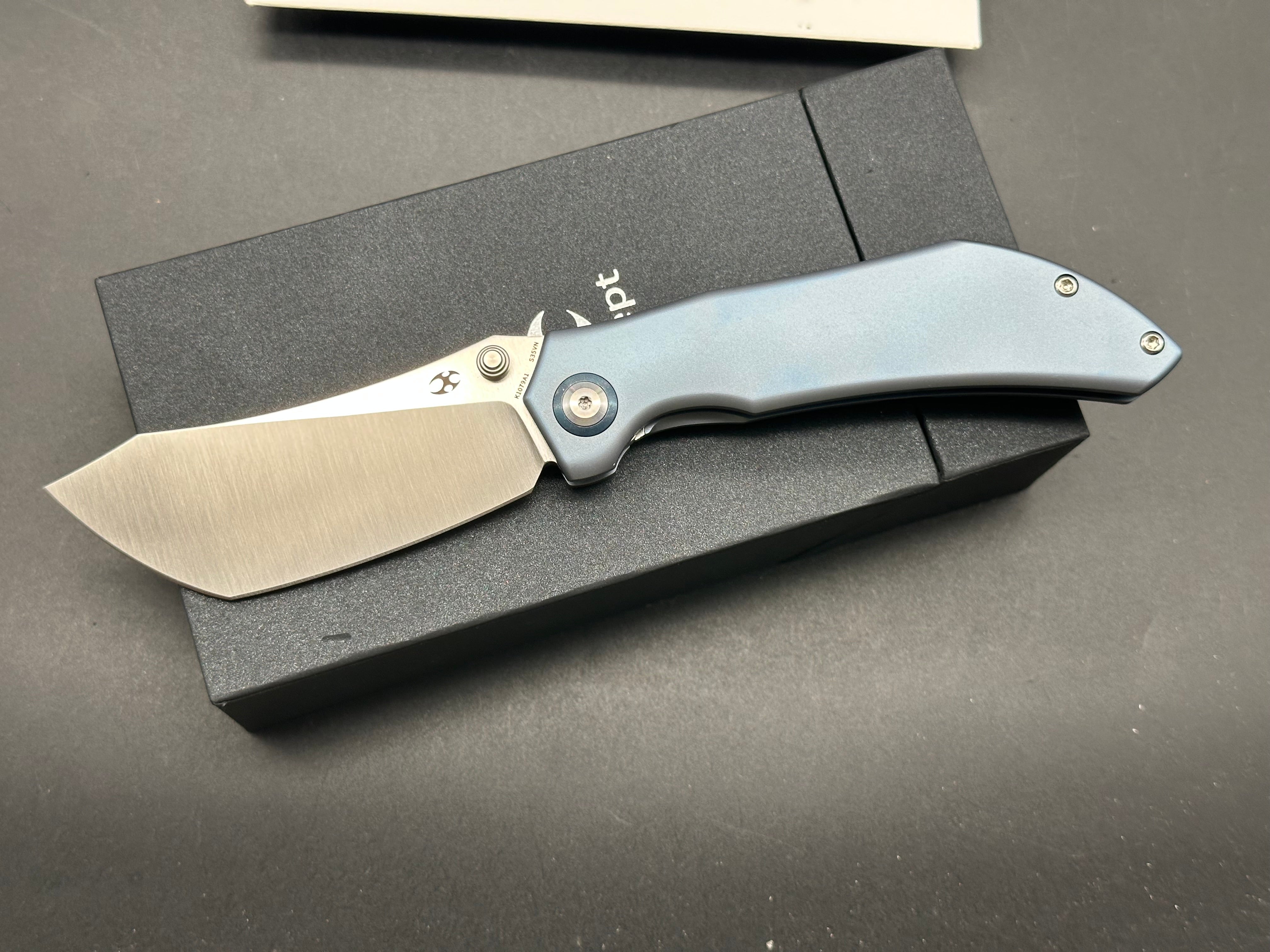 KANSEPT Tipper Folding Knife - Blue Titanium Handle, S35VN Steel, Wharncliffe Plain Edge - EDC, Camping, Outdoor Survival & Everyday Carry Knife