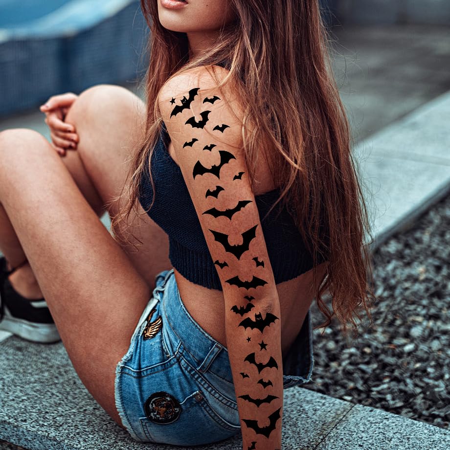 6-Pack Halloween Temporary Tattoos - Spooky Bat & Spider Designs (5.5