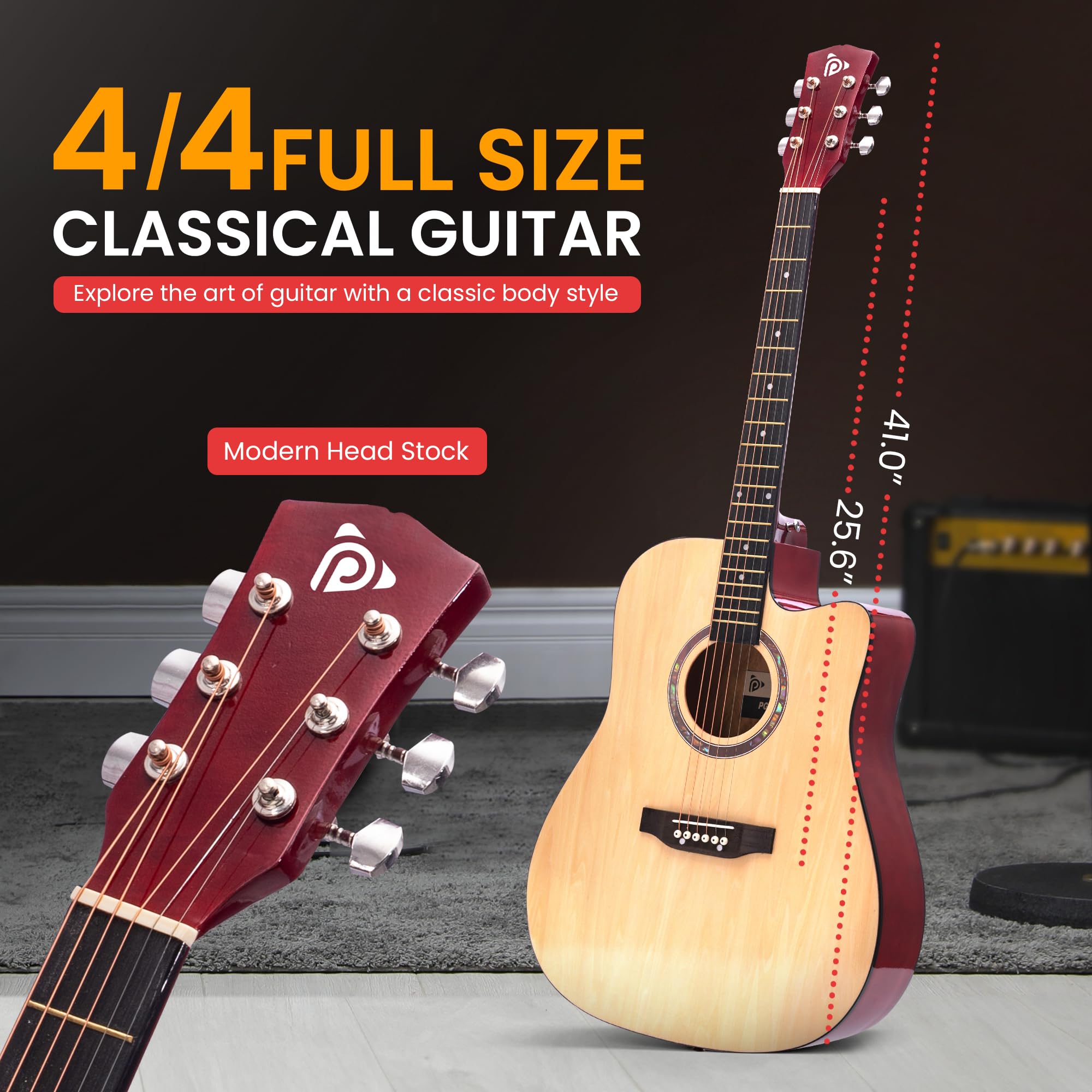 **Pyle 4/4 Full Size Cutaway Acoustic Guitar Kit for Beginners – All Wood Dreadnought with Gig Bag, Steel Strings, Picks, Strap & Capo – Perfect for Students & Adults (Natural) – Ideal for Learning, Practice & Live Performances**