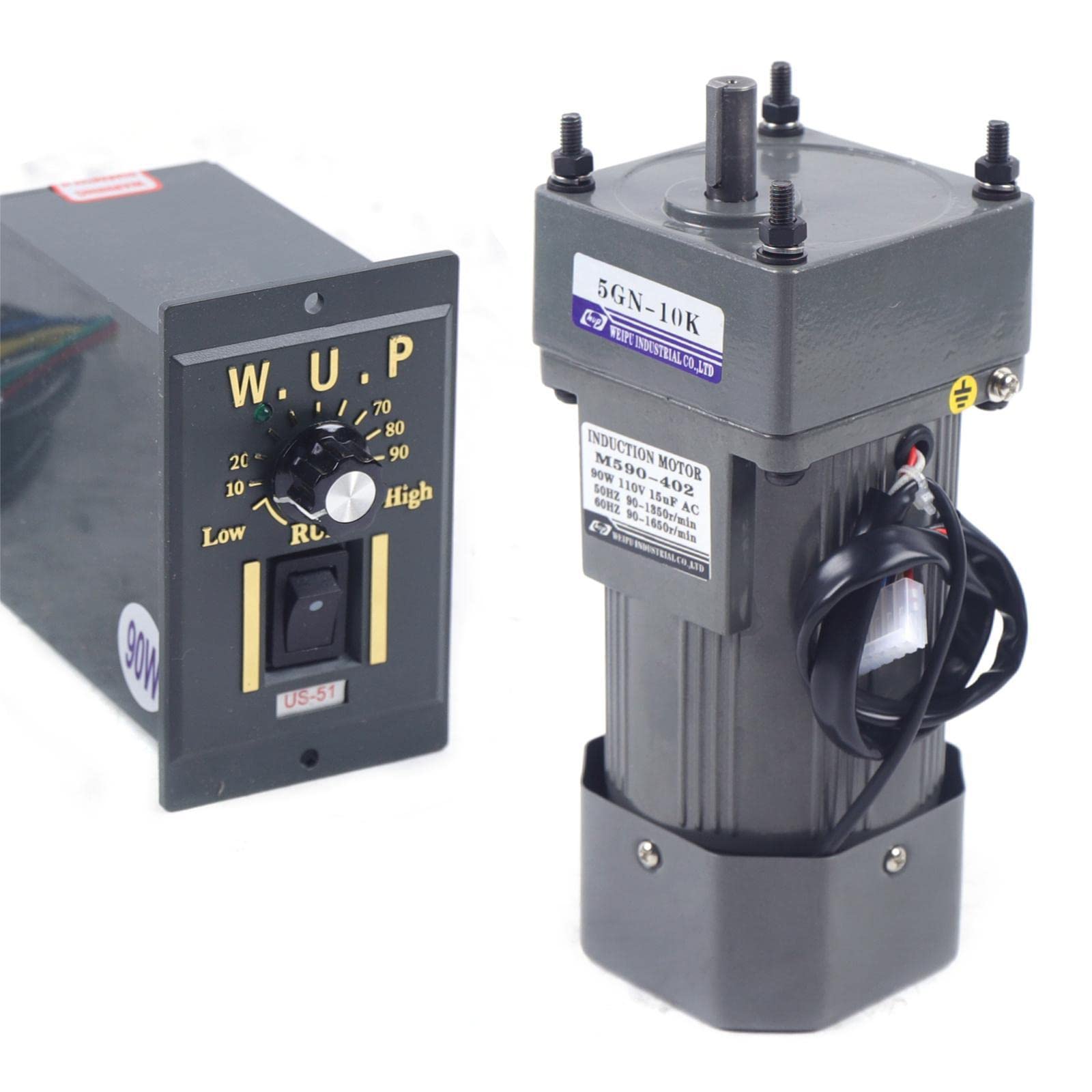 90W 110V High Torque AC Gear Motor - Single Phase Electric Gear Reducer with 0-135 RPM Adjustable Speed Controller (10K RPM) - Perfect for Conveyor Systems, Packaging Machines & Industrial Automation Equipment