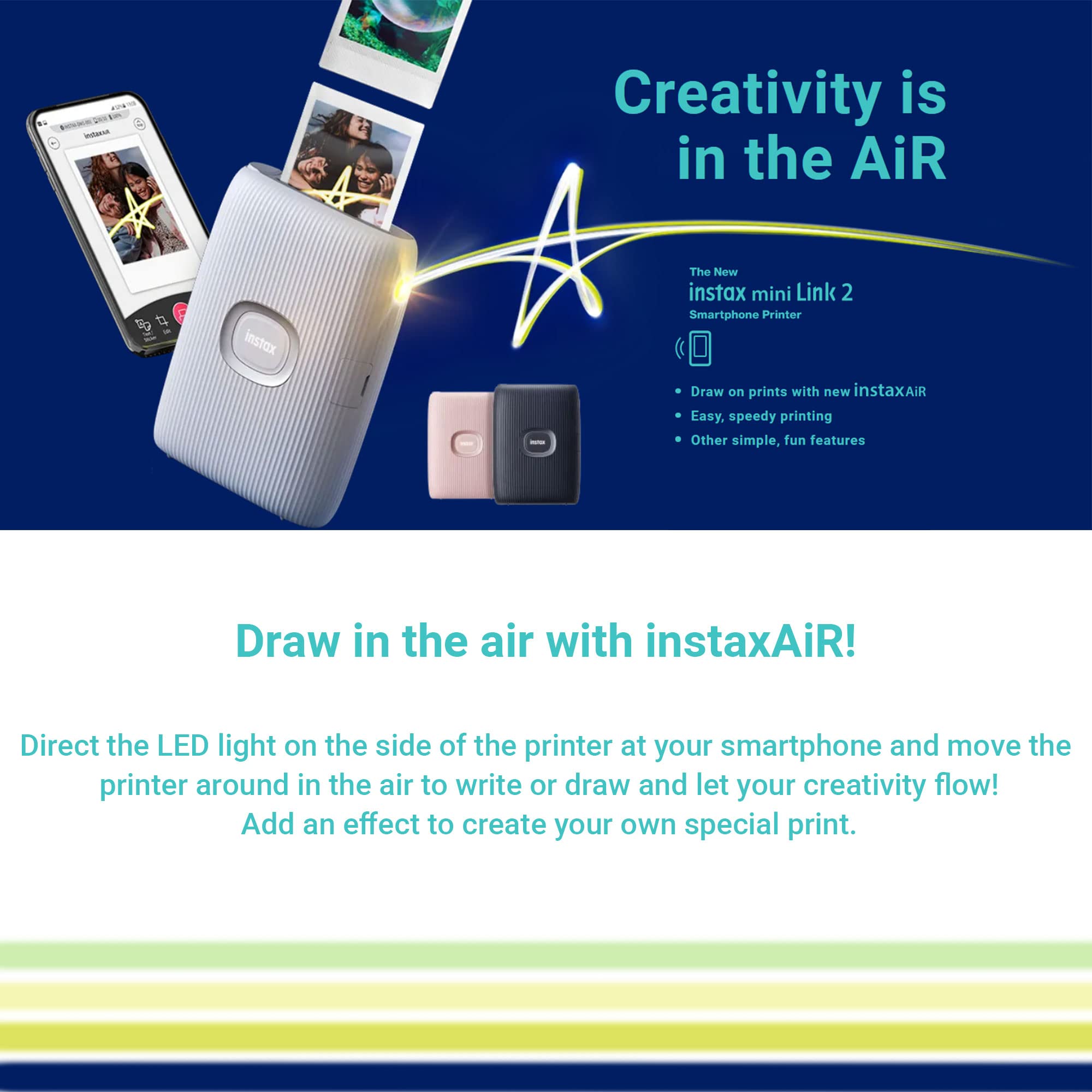 Fujifilm Instax Mini Link 2 Smartphone Instant Printer - Wireless Bluetooth Photo Printer for iPhone & Android - Includes 20 Sheets Mini Film & Protective Case - Perfect for Parties, Travel & DIY Scrapbooking