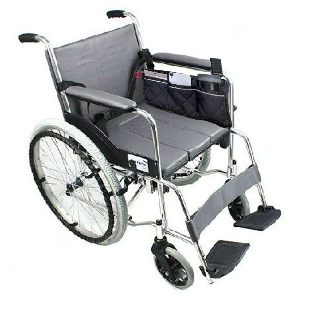 Wheelchair Side Bag - Waterproof Storage Pouch Organizer for Wheelchairs, Walkers & Mobility Scooters - Convenient Armrest Accessory for Seniors & Disabled (Black) - Perfect for Daily Use, Travel & Outdoor Activities