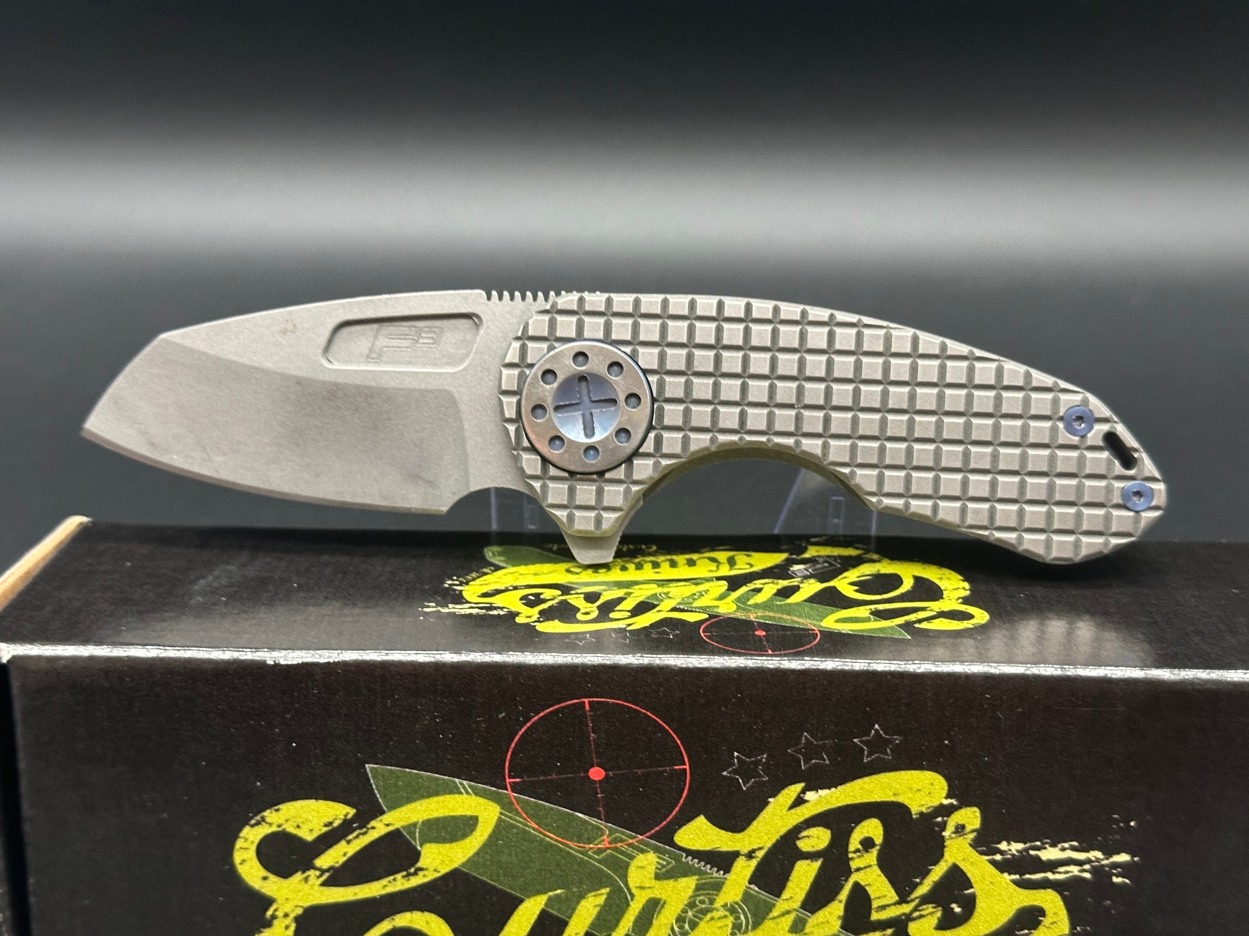 Curtiss Custom Knives F3 Compact Wharny Flipper Knife - Smooth Blasted Titanium Handle, MagnaCut Steel Blade - EDC, Outdoor, Tactical & Survival Use