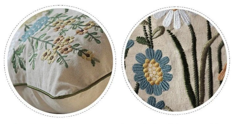 Farmhouse Style Embroidered Floral Cotton Throw Pillow Covers - Decorative Sofa Cushions for Living Room, Bedroom & Outdoor Porch Decor