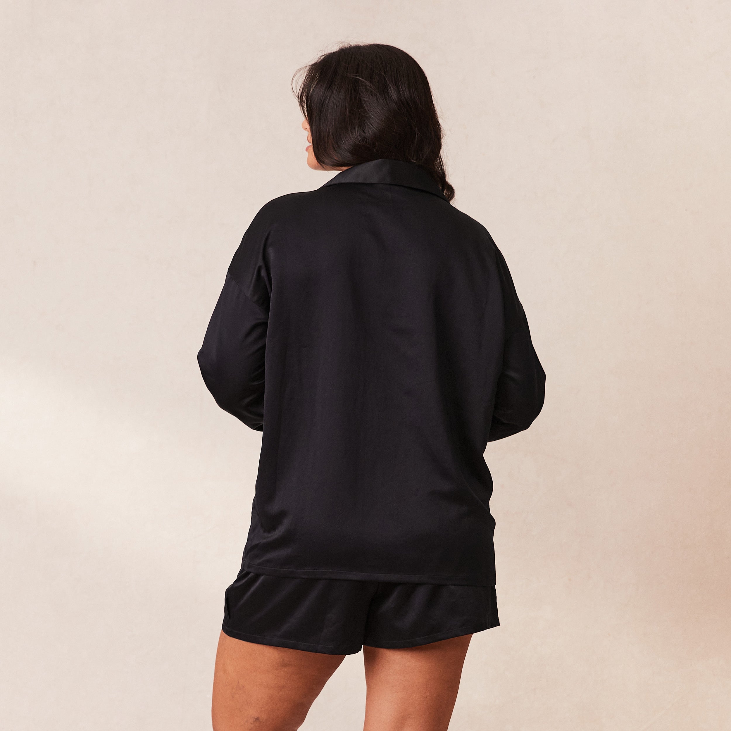 Classic Black Satin Pajama Shorts for Women - Comfortable Sleepwear & Lounge Wear for Summer Nights