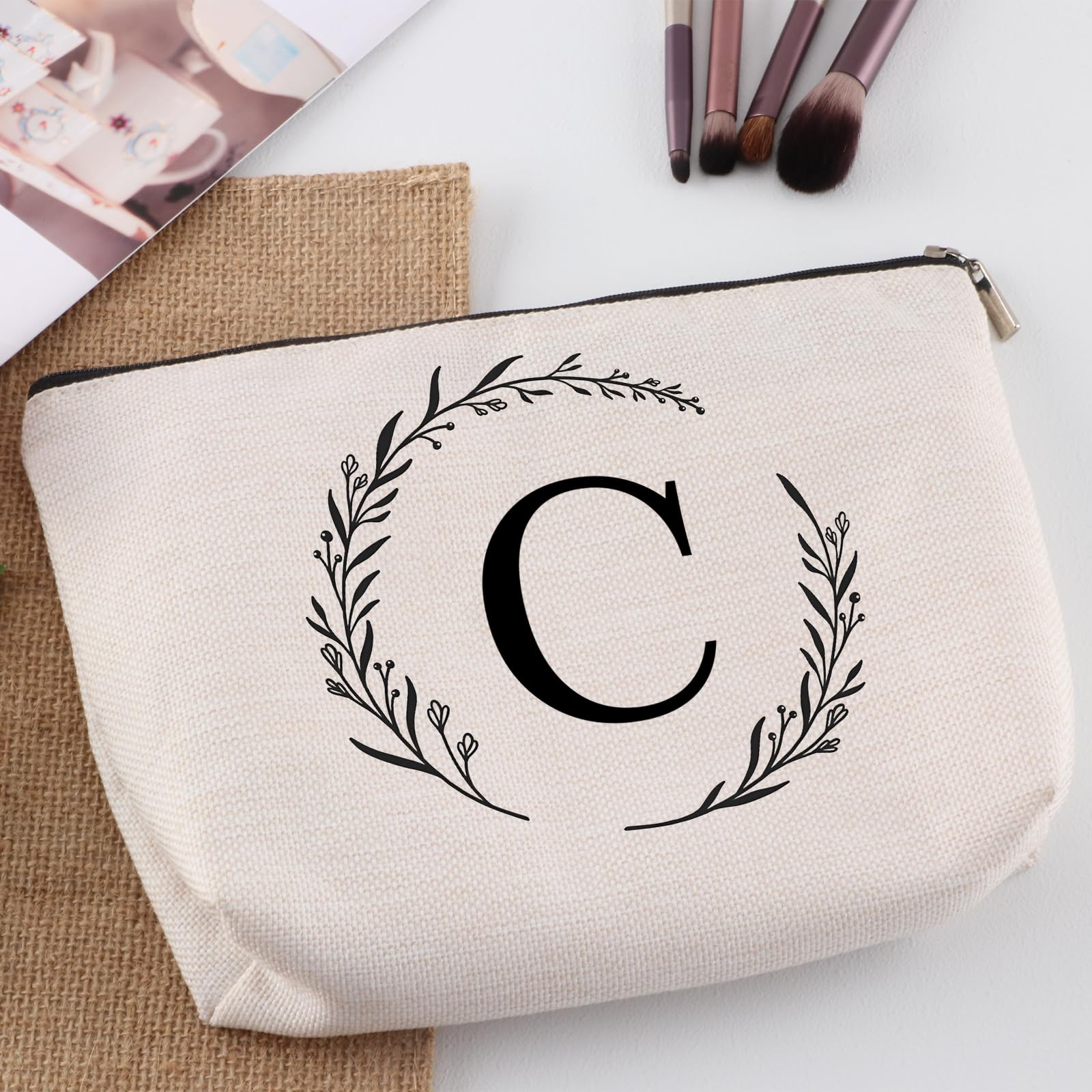 Personalized Monogrammed Travel Makeup Bag for Women - Perfect Gift for Mom, Best Friend, Bride & Bridesmaids - C Initial Cosmetic Bag for Birthdays, Weddings & Travel Essentials