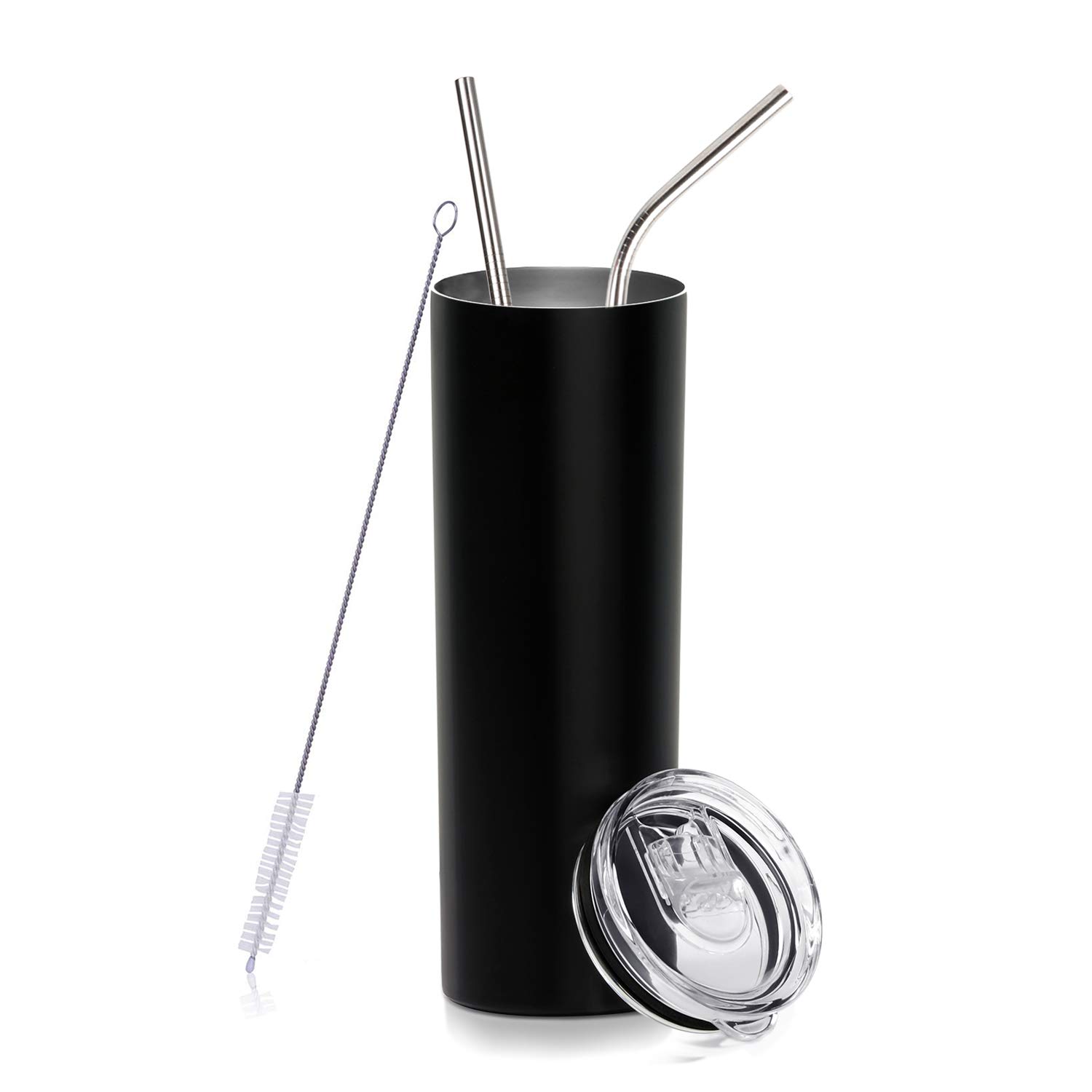 Premium Stainless Steel Vacuum Insulated Tumbler with Straw & Leak-Proof Lid - 20oz Double Wall Thermal Cup for Coffee, Tea & Cold Drinks - Ideal for Office, Travel, Gym & Outdoor Activities (Black)