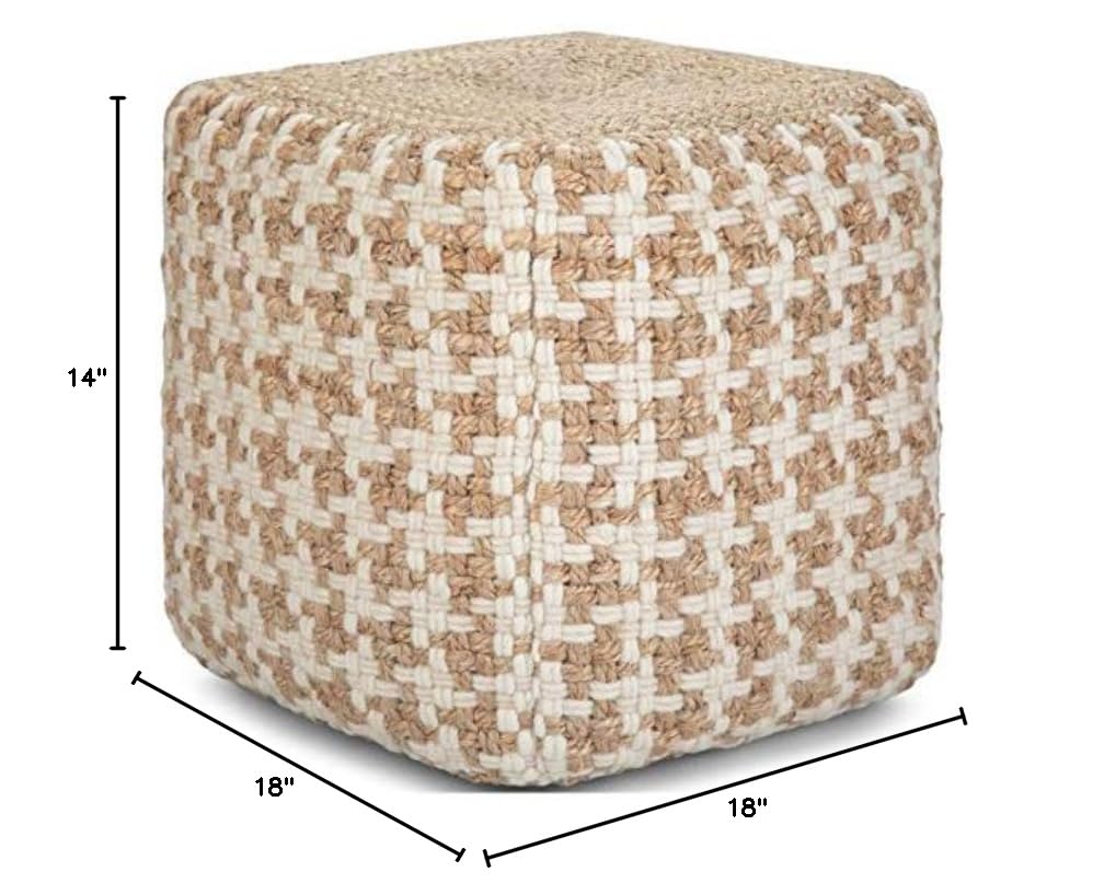 SIMPLIHOME Cullen 18 Inch Boho Cube Pouf - Natural Woven Wool & Jute Ottoman - Stylish Footrest & Seating for Living Room, Bedroom, Nursery & Dorm Decor - Perfect for Relaxing, Reading & Extra Guest Seating