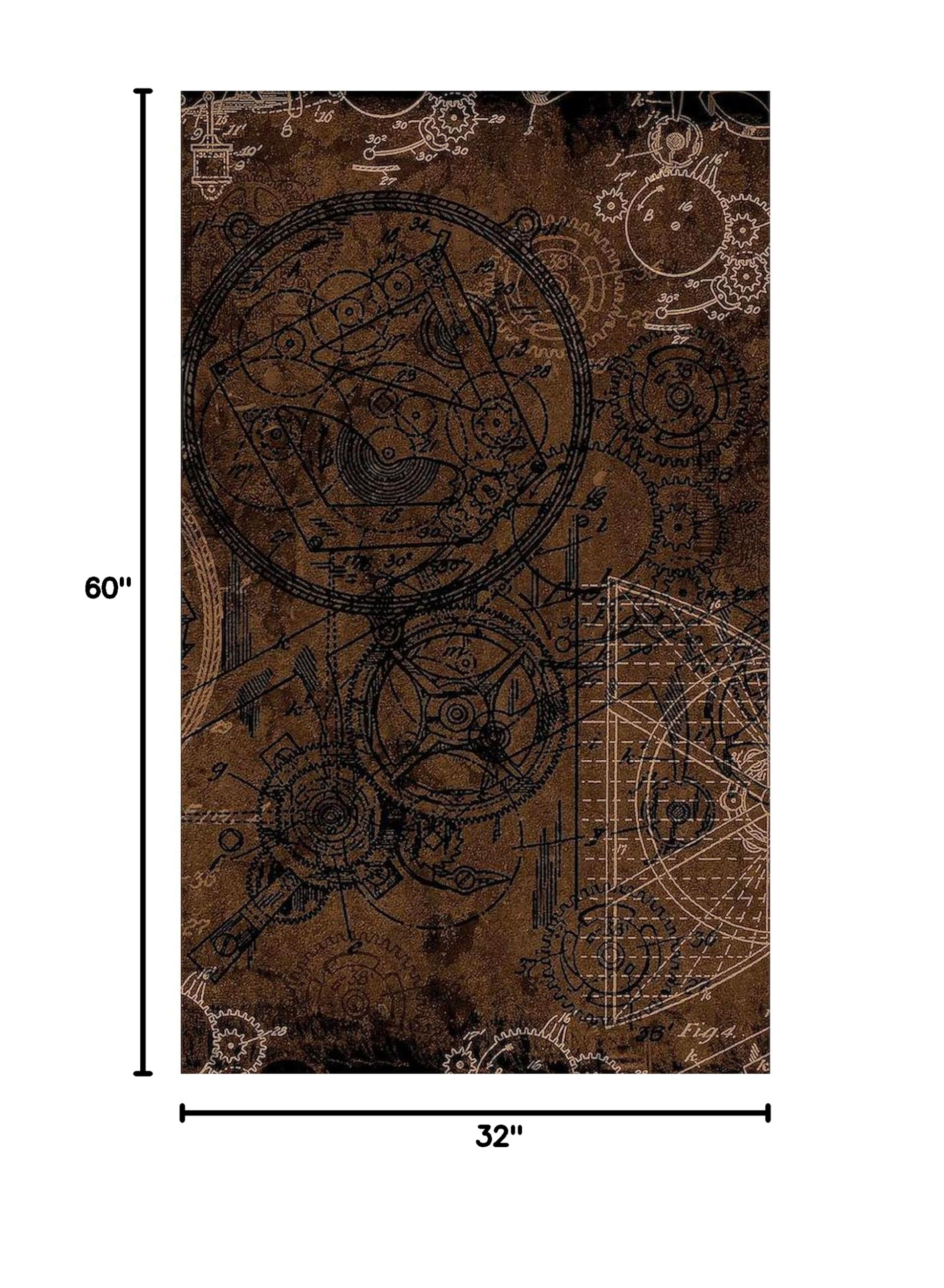 Clockwork Collage Brown 3'X5' Decorative Area Rug - Non-Slip Fabric Throw Rug for Living Room, Bedroom & Office - Boho Home Decor Accent