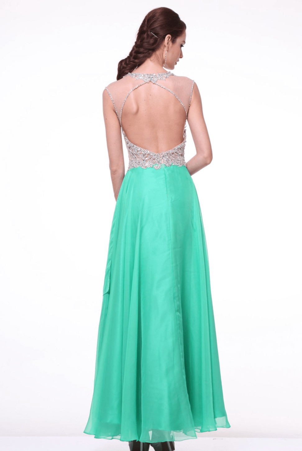 Elegant Green Chiffon Crystal Beaded Evening Gown by Cinderella Divine - Perfect for Prom, Wedding Guest & Formal Events