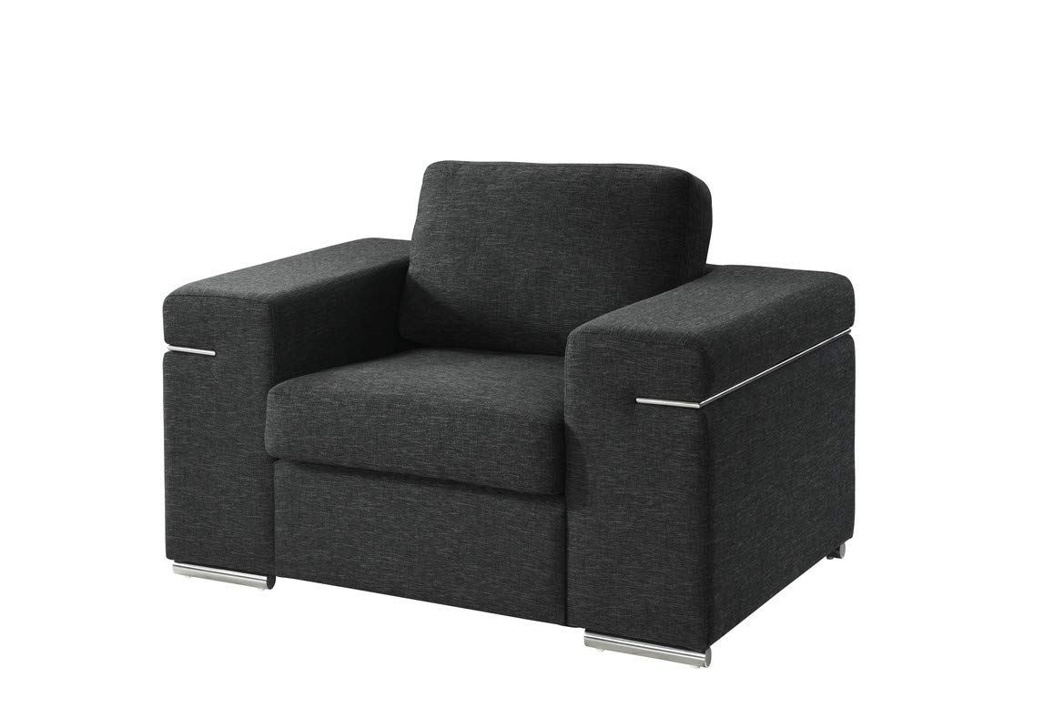 Ergode Gianna Collection - Elegant Wooden Armchair with Chrome Accents, Generously Proportioned Seat & Black Linen Fabric - Perfect for Living Room, Dining Room or Office Decor