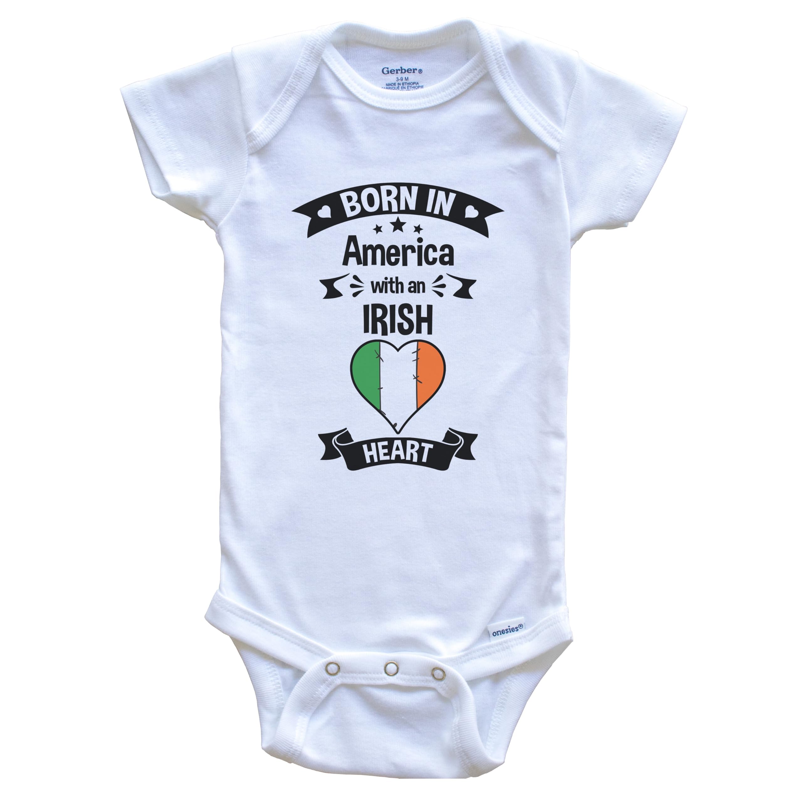 Born in America with an Irish Heart One Piece Baby Bodysuit - Soft Cotton Infant Romper for Newborns & Toddlers - Perfect for St. Patrick's Day, Irish-Themed Parties & Family Photos