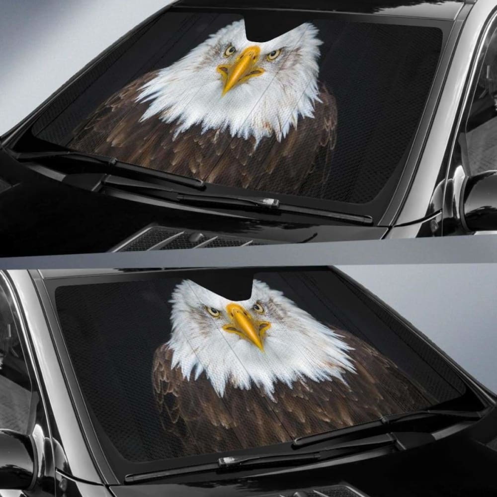 Premium Bald Eagle North America Bird Car Sun Shade - 4K/8K HD Dark Background Design (104020) - UV Protection for Windshield & Heat Reduction - Perfect for Road Trips & Summer Parking