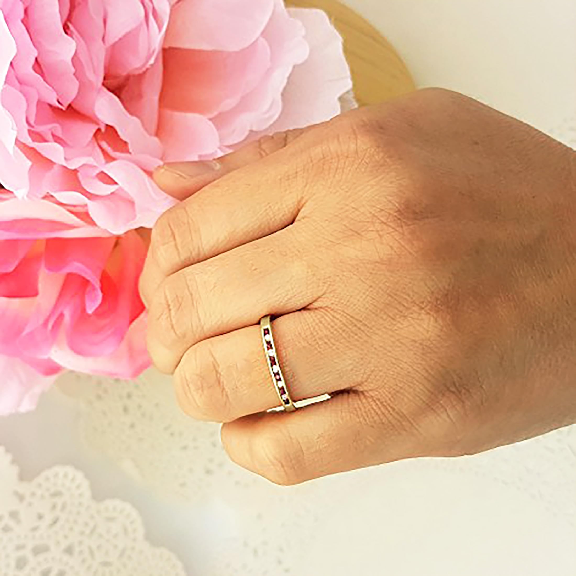 10K Solid Gold Round Ruby & White Diamond Women's Anniversary Wedding Band - Stackable Ring for Bridal, Engagement & Special Occasions | Dazzlingrock Collection