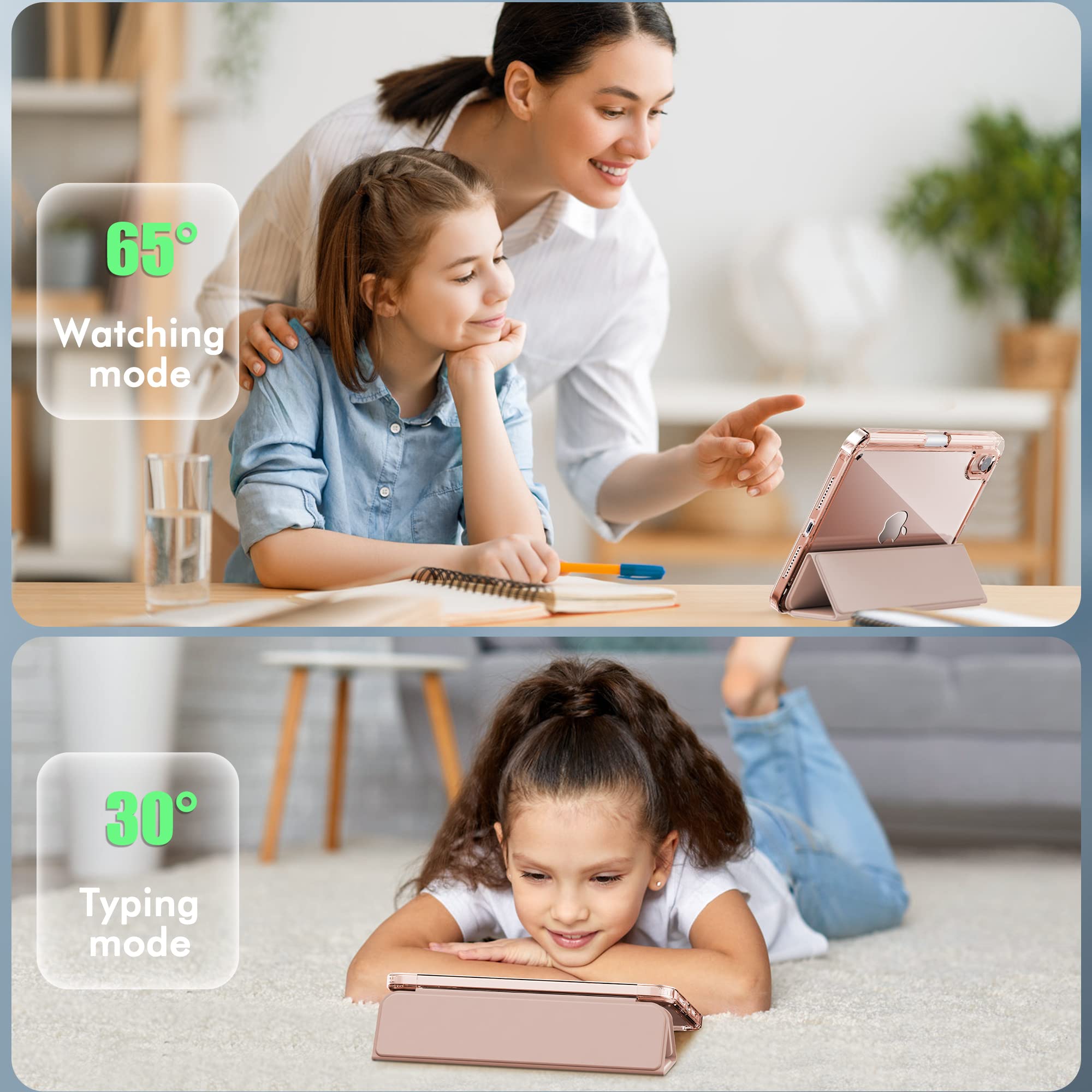 INFILAND Clear Back PU Leather Case for iPad Mini 7th/6th Generation (2024/2021 Model) - 8.3 Inch Protective Cover with Pencil Holder & Wireless Charging Support | Rose Gold | Perfect for Work, Travel & Everyday Use