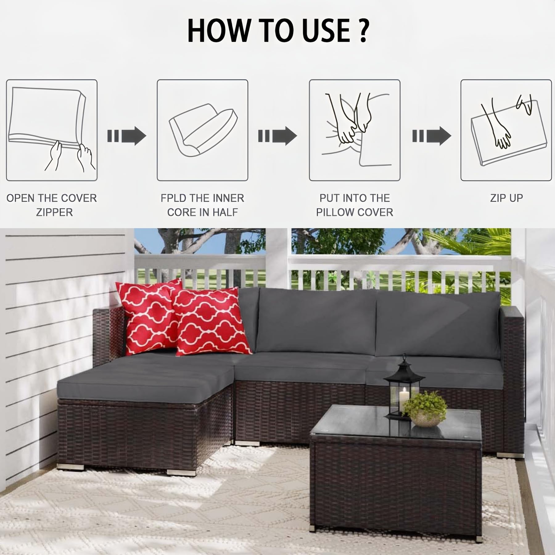 PROHIKER 9-Pack Outdoor Cushion Covers with Zipper - Replacement Covers for 5-Piece Patio Furniture Sets (Dark Gray) - Waterproof Sofa & Pillow Covers for Outdoor Conversation Sets, Deck, Porch, and Garden Furniture