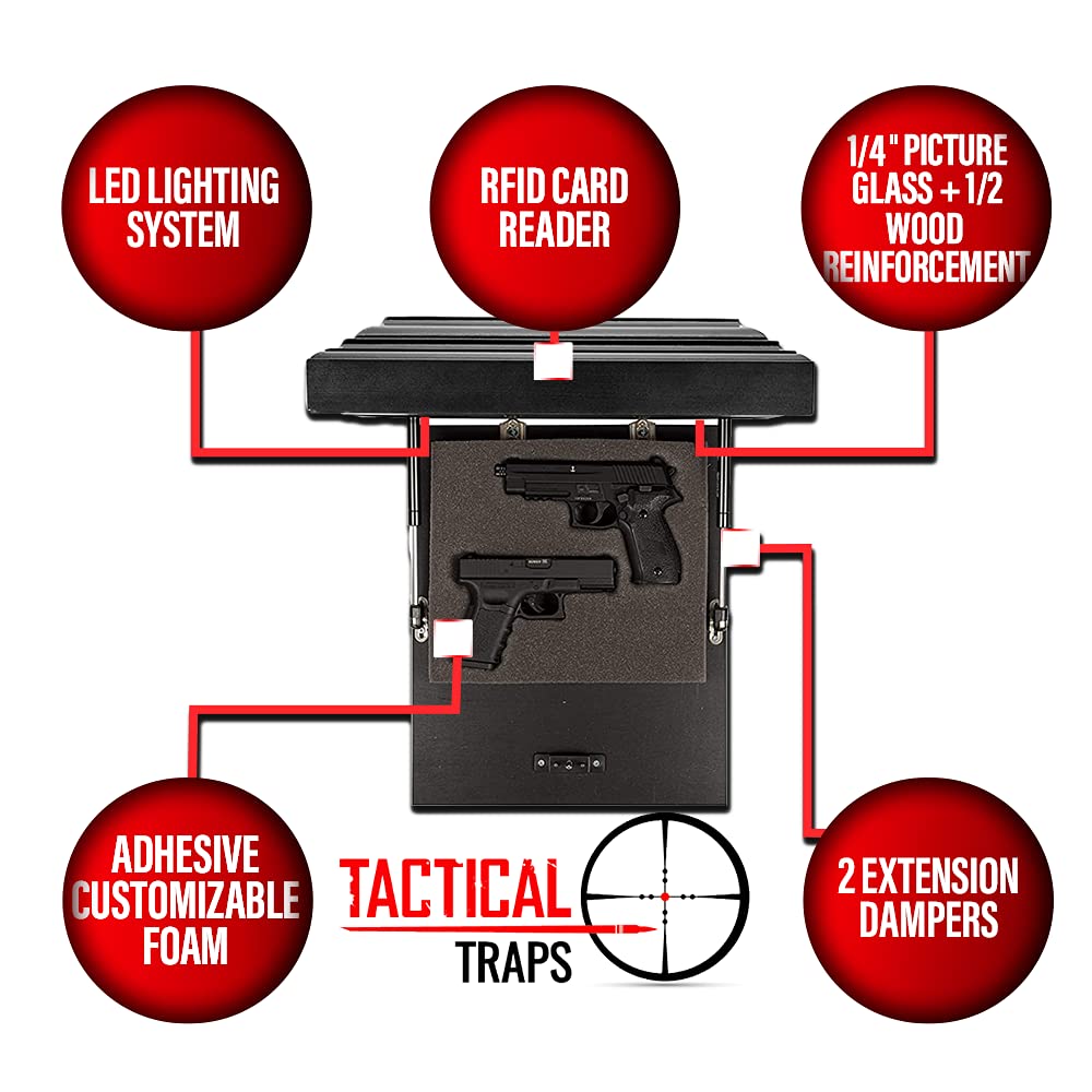 Tactical Traps - Guardian 15s Frame Gun Safe with RFID Lock & Hidden Compartment | Secure Firearm & Magazine Storage | Easy Install (18.75”x15.75”) Cherry Wood | Perfect for Bedroom, Closet & Home Defense