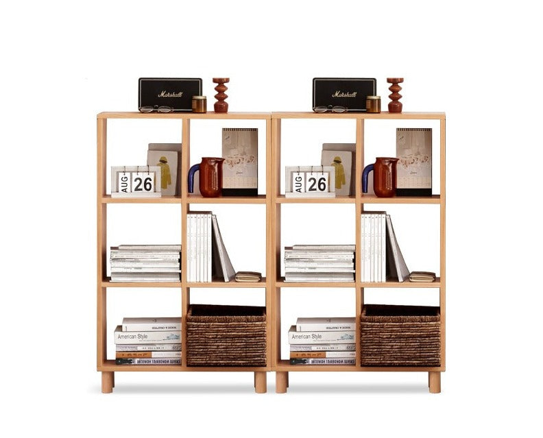 Solid Wood Bookshelf - Beech & Oak Bookcase with Free Combination - Perfect for Home Office, Living Room, and Library Storage