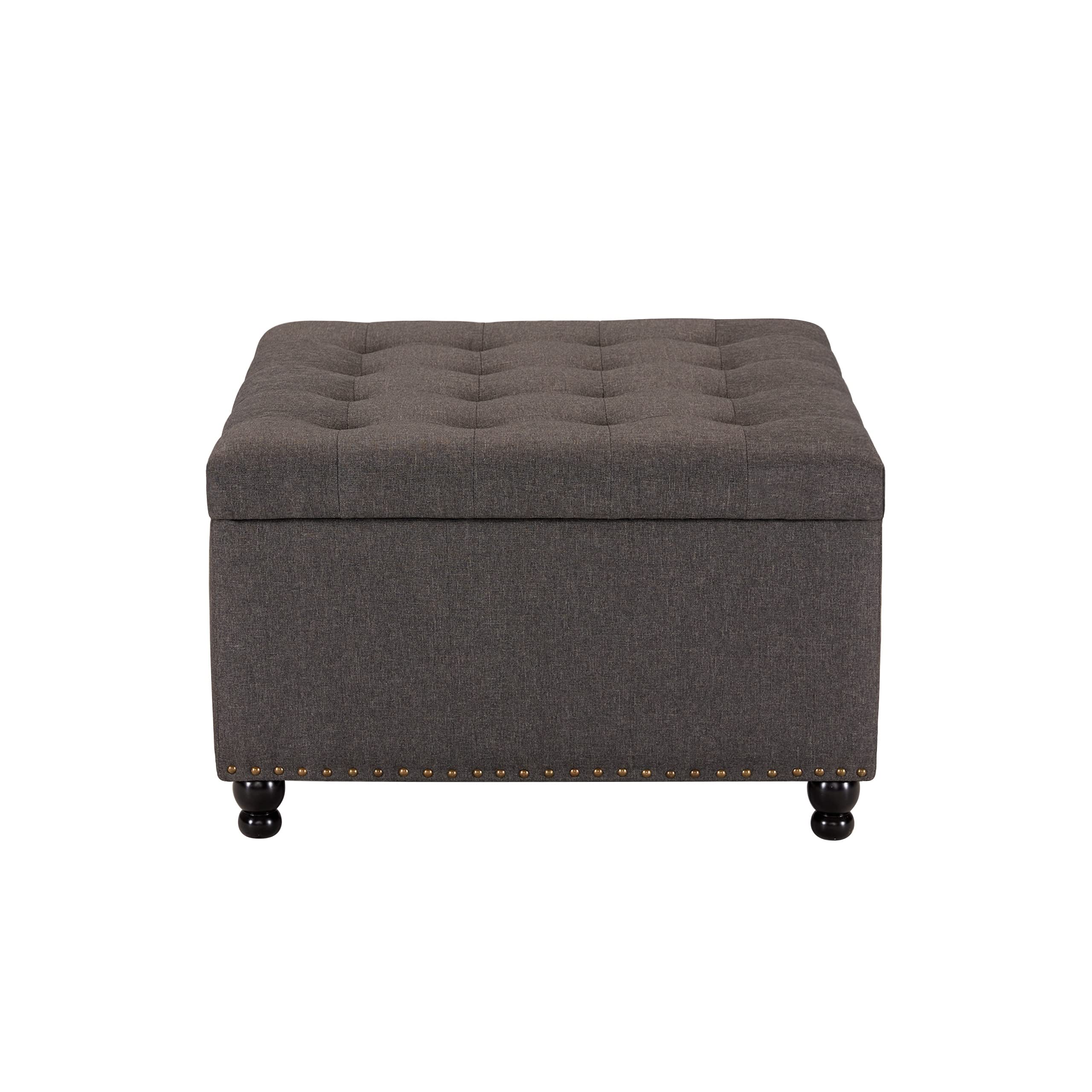 Tbfit Large Square Storage Ottoman Bench - Tufted Upholstered Coffee Table with Hidden Storage | Oversized Toy Box & Footrest for Living Room, Bedroom & Nursery | Dark Grey Ottoman for Home Organization & Extra Seating