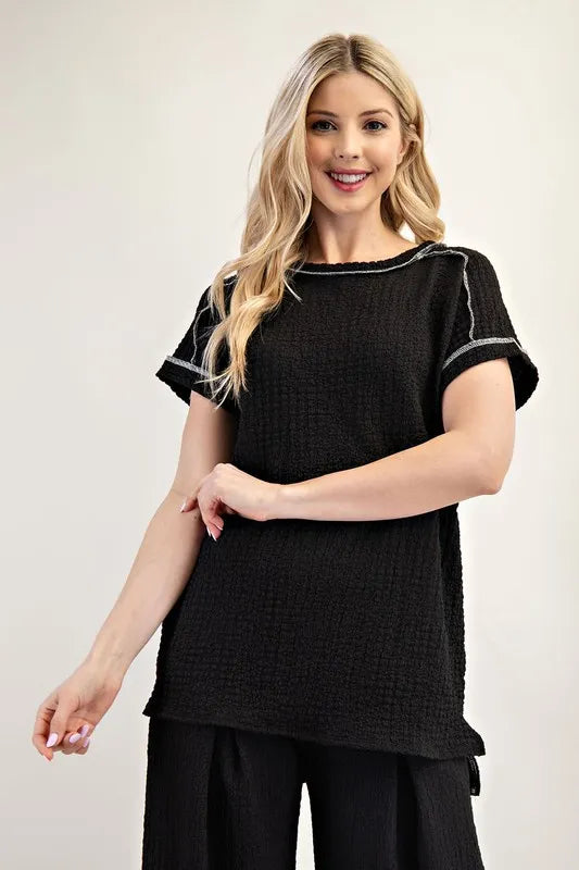 Celeste Plus Size Relaxed Fit Textured Short Sleeve Top for Women | Comfortable Casual Blouse for Everyday Wear, Office & Outings