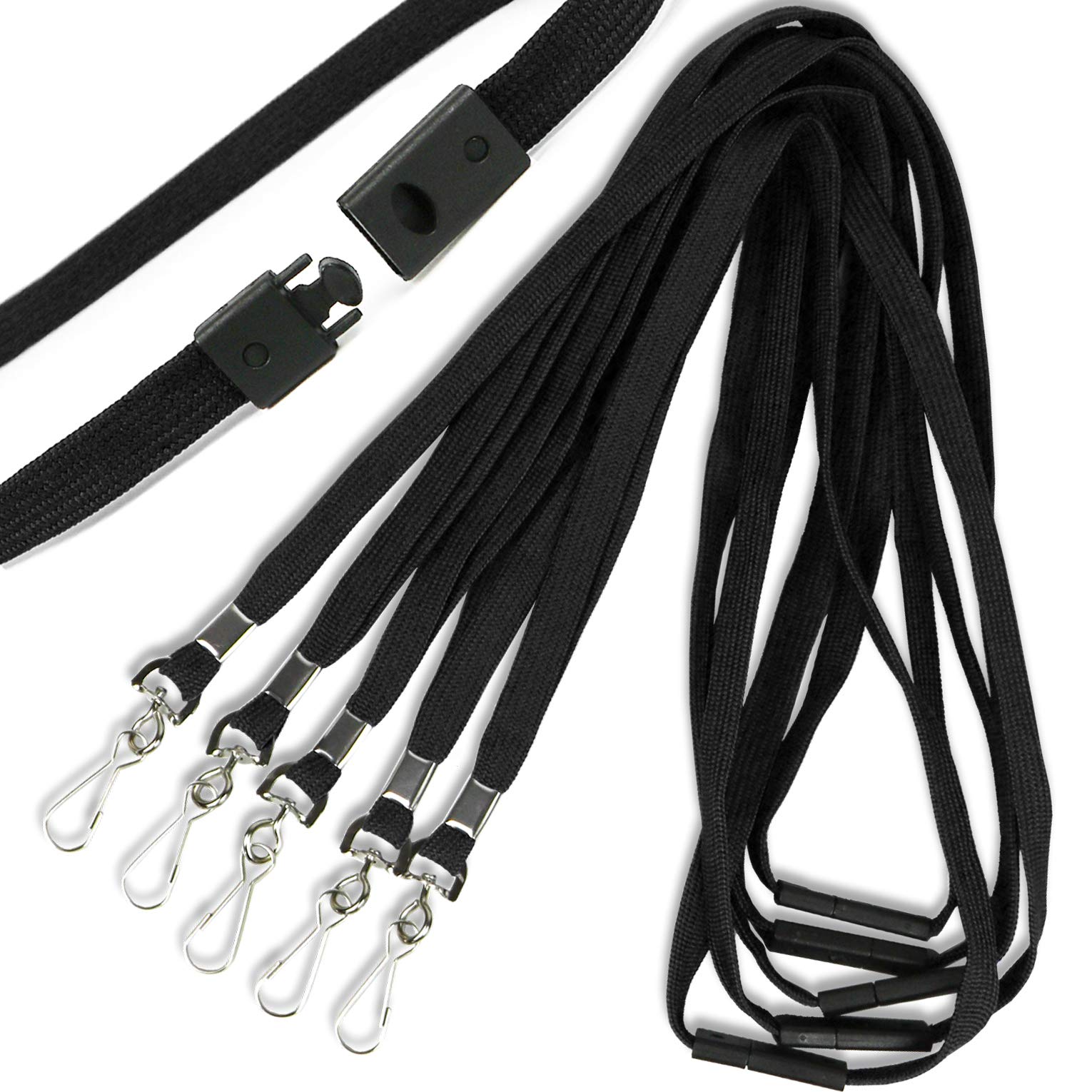 Premium Breakaway Lanyards 50-Pack - ID Badge & Business Card Holders for Work, School & Cruises (Black)