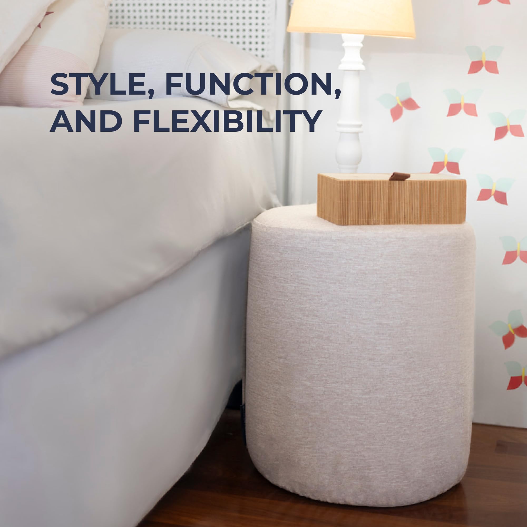 Round Pouf Ottoman Footrest - Lightweight Circular Stool for Living Room, Bedroom & Kids Room - Cream (15 x 15 x 17.5 Inches) - Perfect for Relaxing, Extra Seating & Home Decor