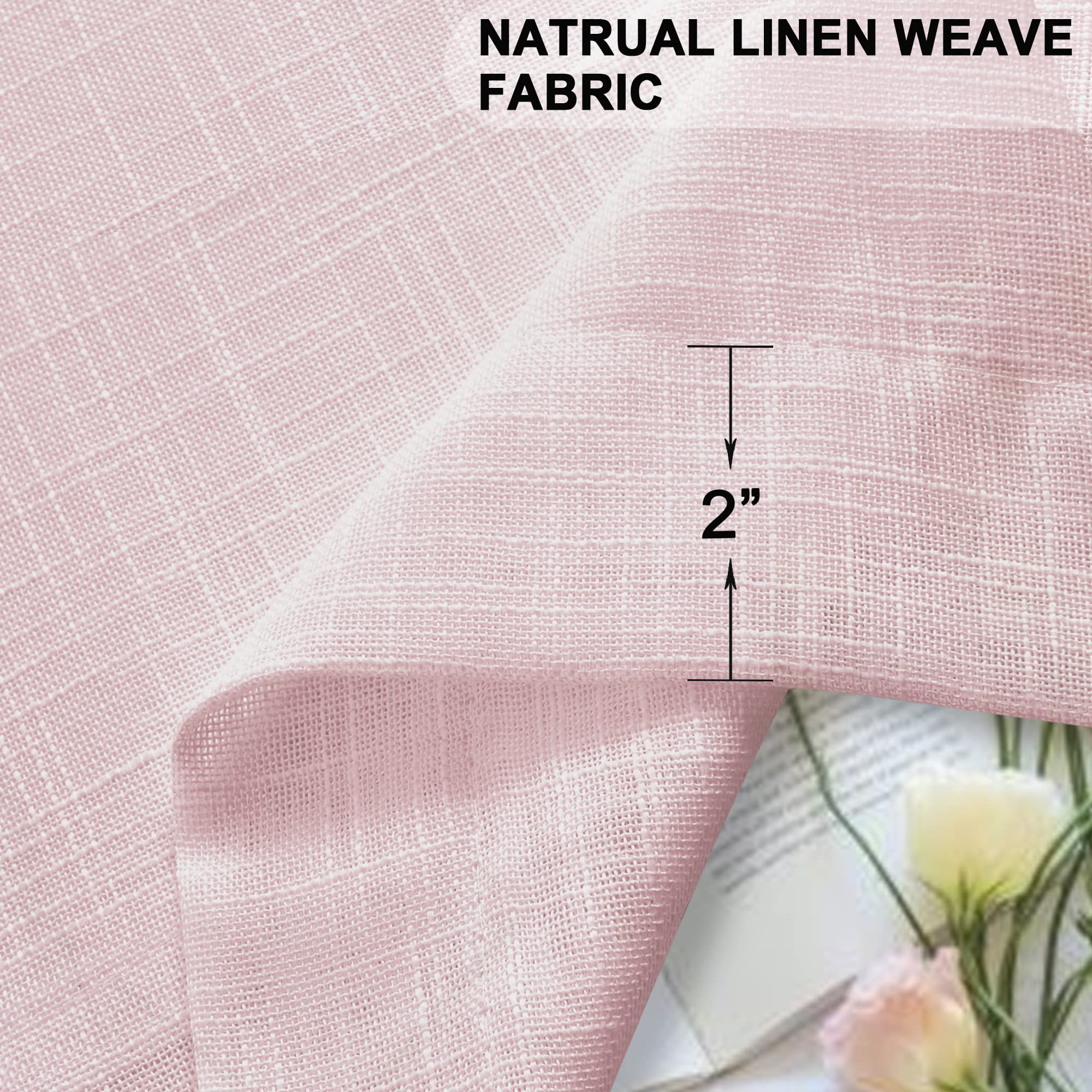 Kinryb Pink Sheer Curtains 52x36 Inches - Light Filtering Semi-Transparent Faux Linen Window Drapes with Rod Pocket, Soft Pink Kitchen Curtains for Small Windows (1 Pair) - Perfect for Bedroom, Living Room & Bathroom Privacy