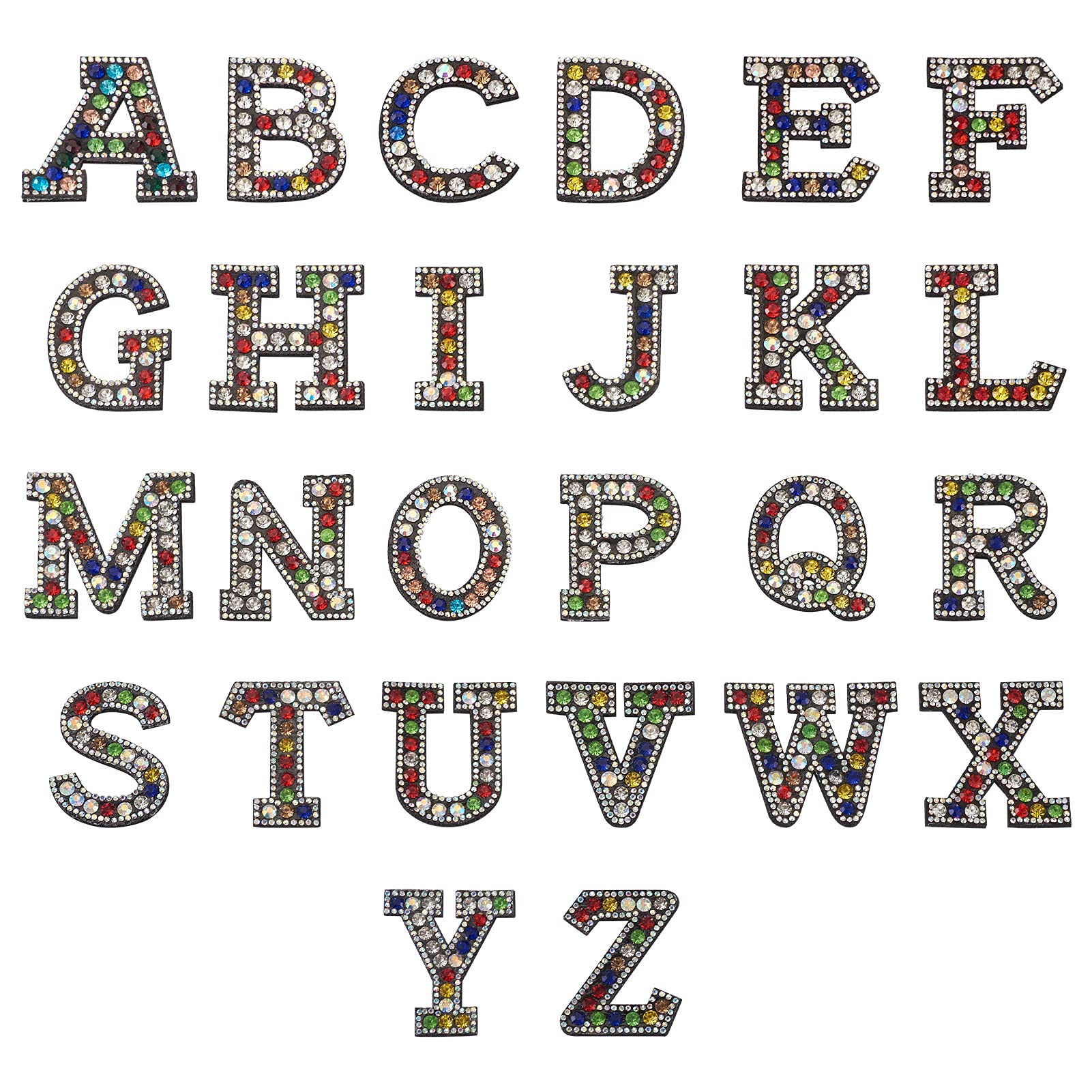 26pcs Rhinestone Letter A-Z Sew On/Iron On Alphabet Patches - DIY Garment Embellishments for Jackets, Jeans, Hats & Costumes - Sparkling Clothes Decor & Fashion Accessories (Perfect for Customizing Denim, Party Outfits & Biker Jackets)