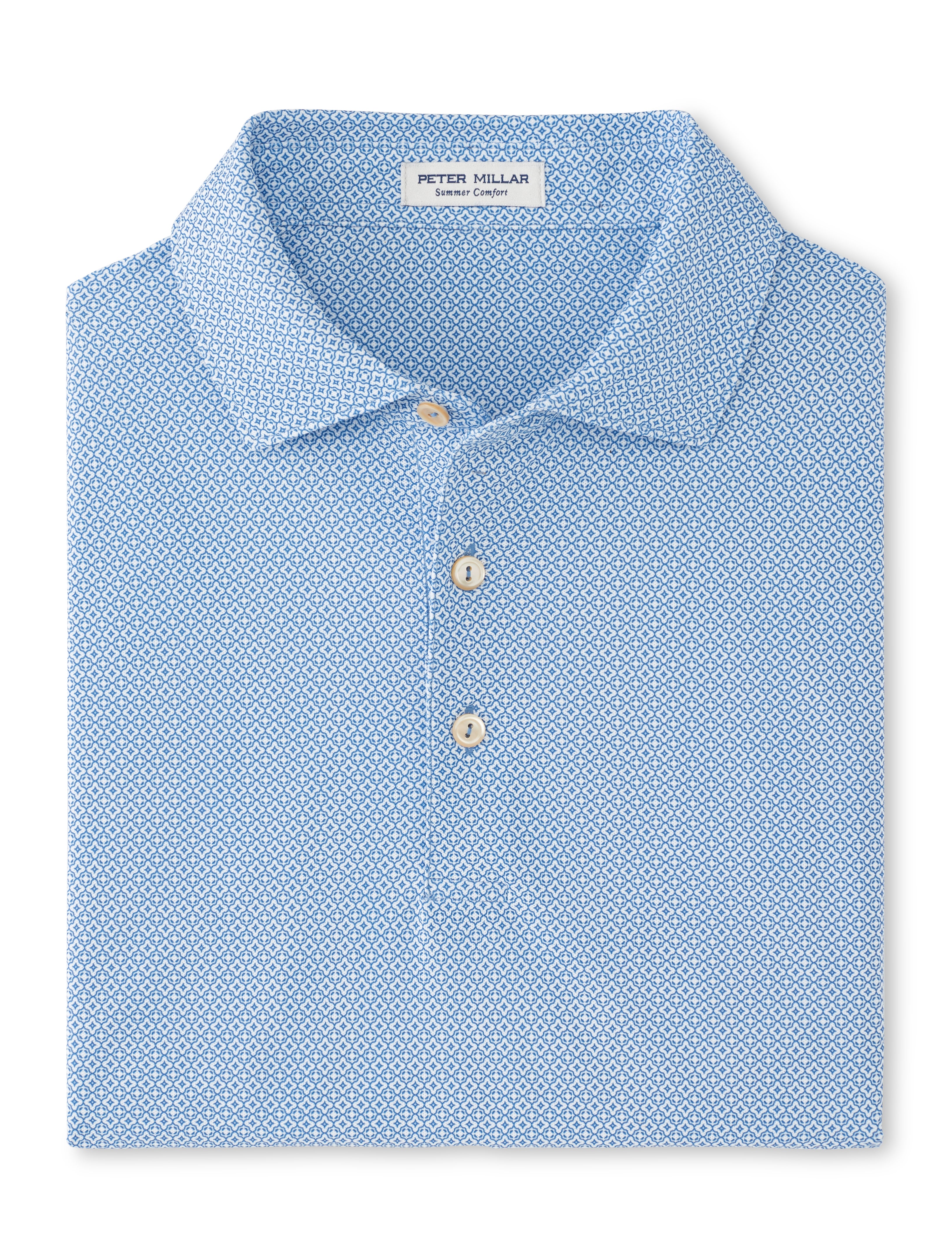 Peter Millar Men's Costa Geo Performance Mesh Polo Shirt - Moisture-Wicking, Breathable Golf & Casual Wear - Sailor Blue - Perfect for Golf, Tennis, and Summer Outdoor Activities