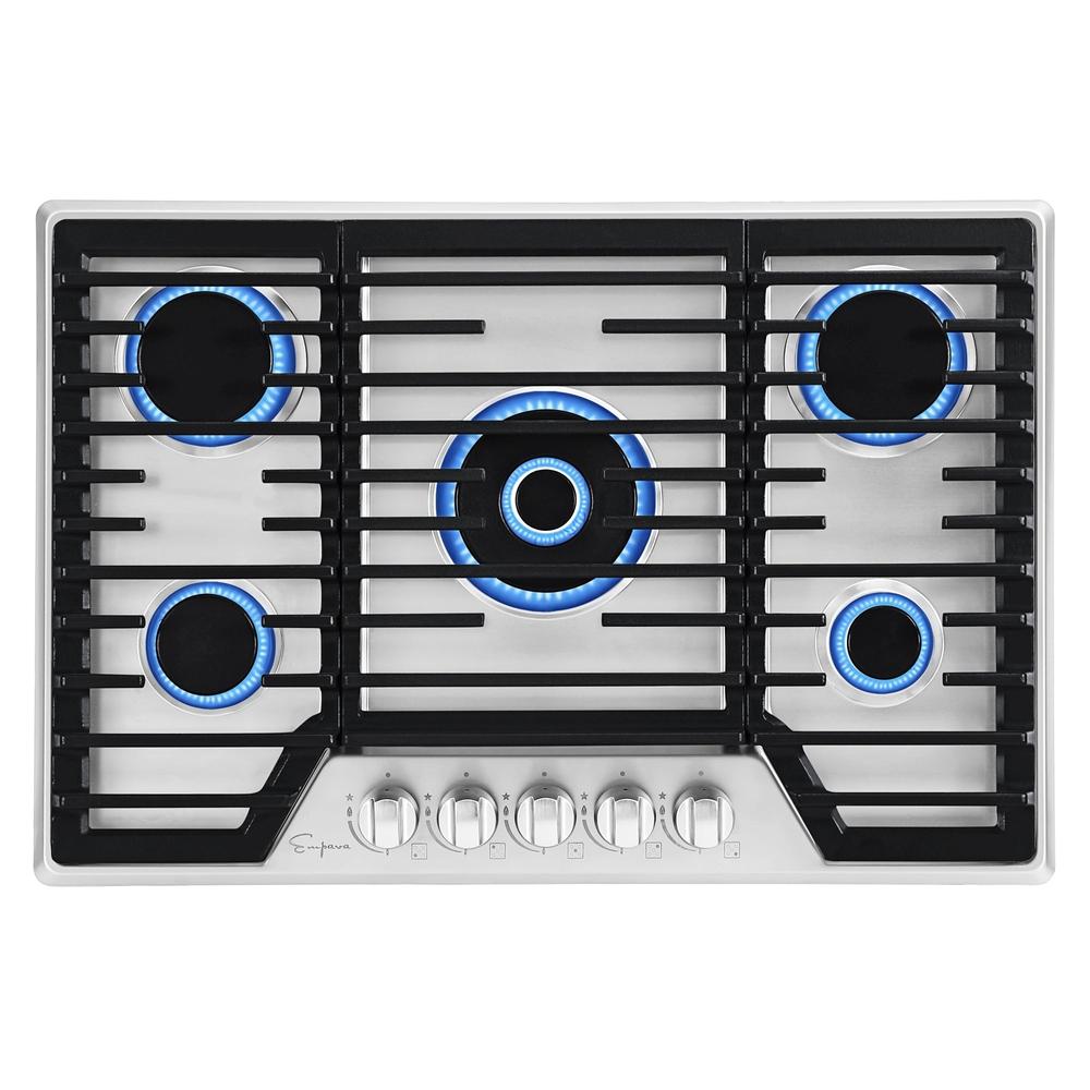 Empava 30-Inch 5-Burner Built-In Gas Stove Cooktop - Stainless Steel (30GC37) - Perfect for Modern Kitchens, Home Cooking & Professional Chefs